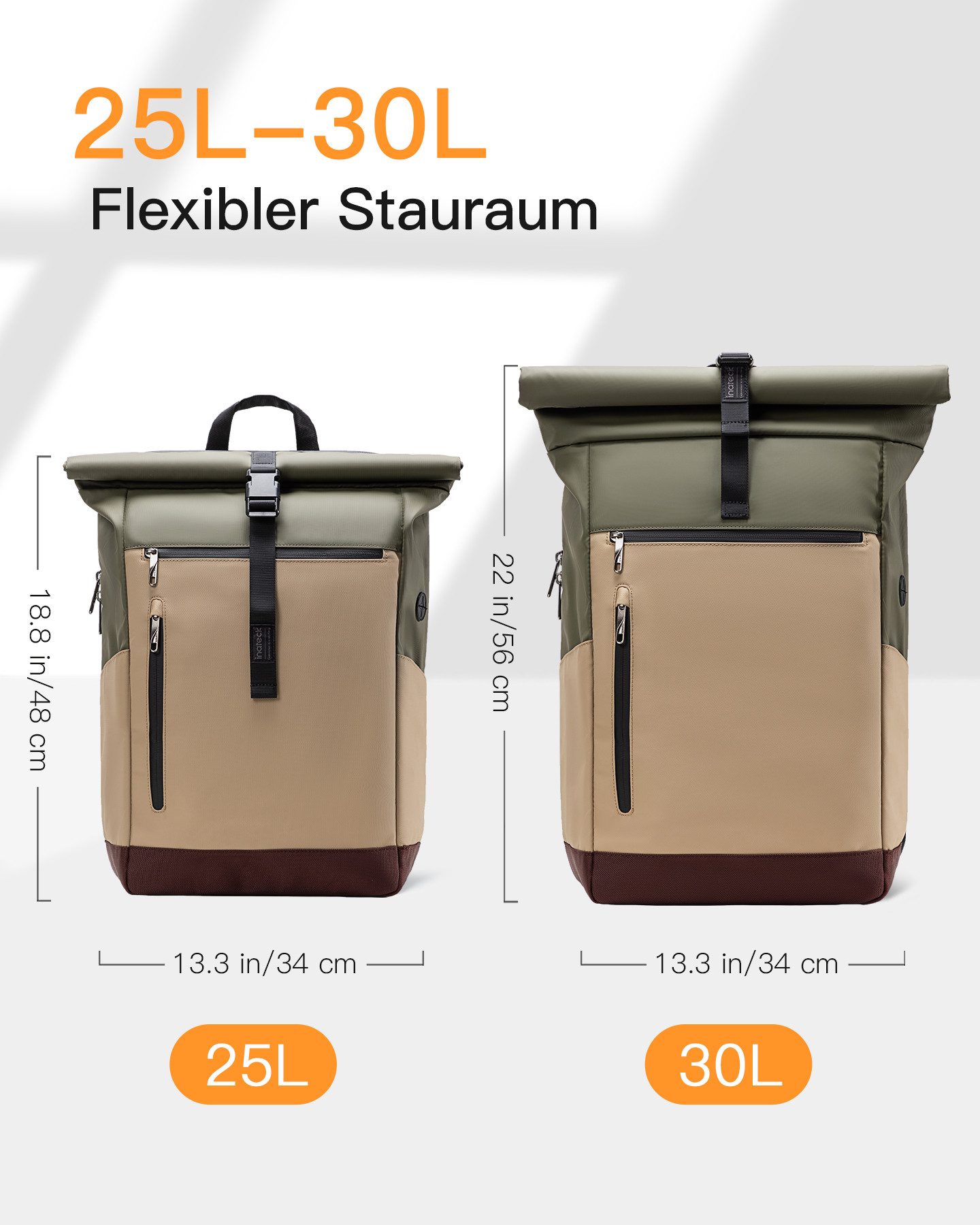 Inateck Laptoprucksack RollTop Rucksack Herren Damen 25L-30L Schulrucksack, rucksack wasserdicht