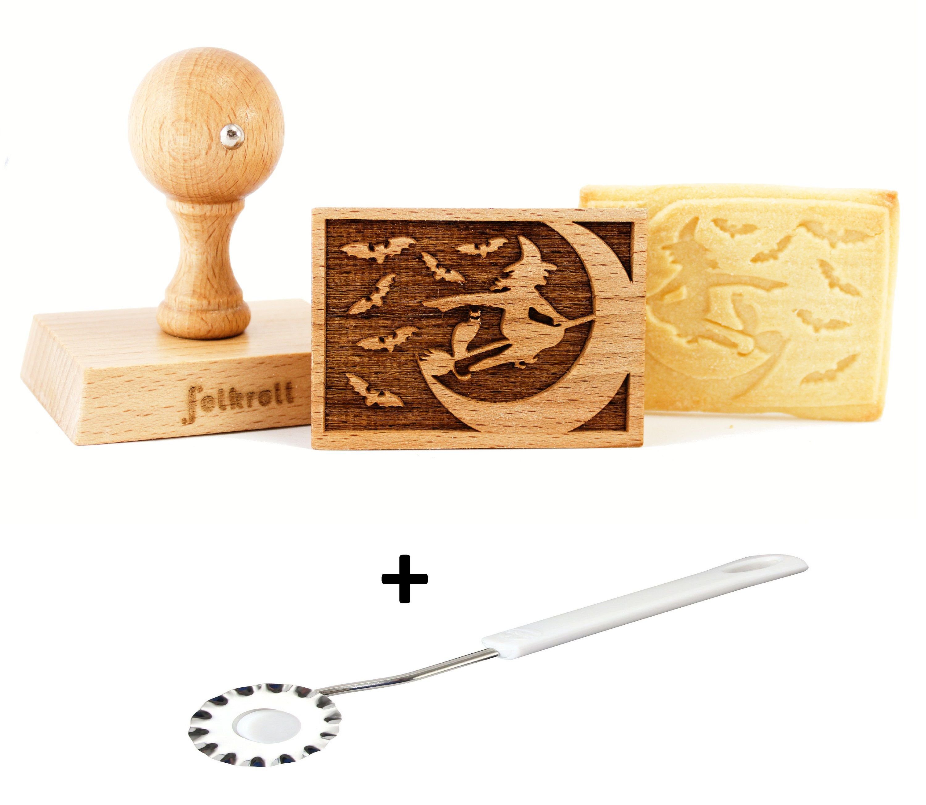 folkroll Ausstechform Folkroll Motiv Keksstempel Hexe Helloween 5x7cm mit Teigrädchen 334744