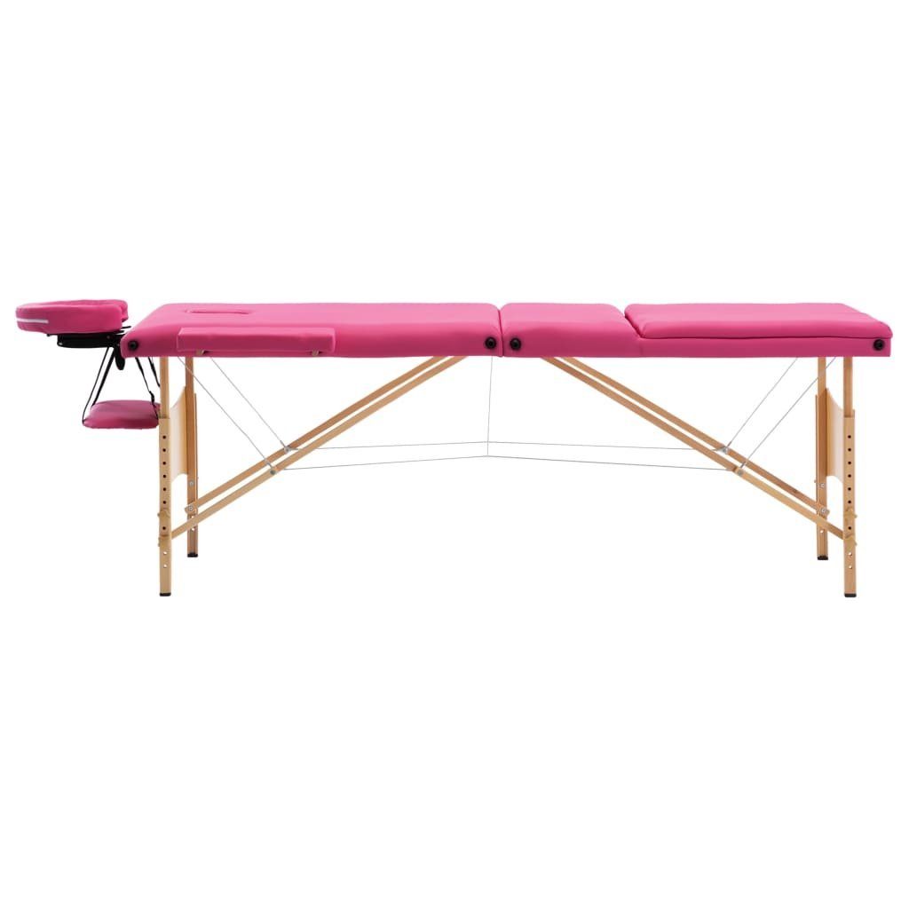 vidaXL Massageliege Massageliege Klappbar 3-Zonen mit Holzgestell Rosa
