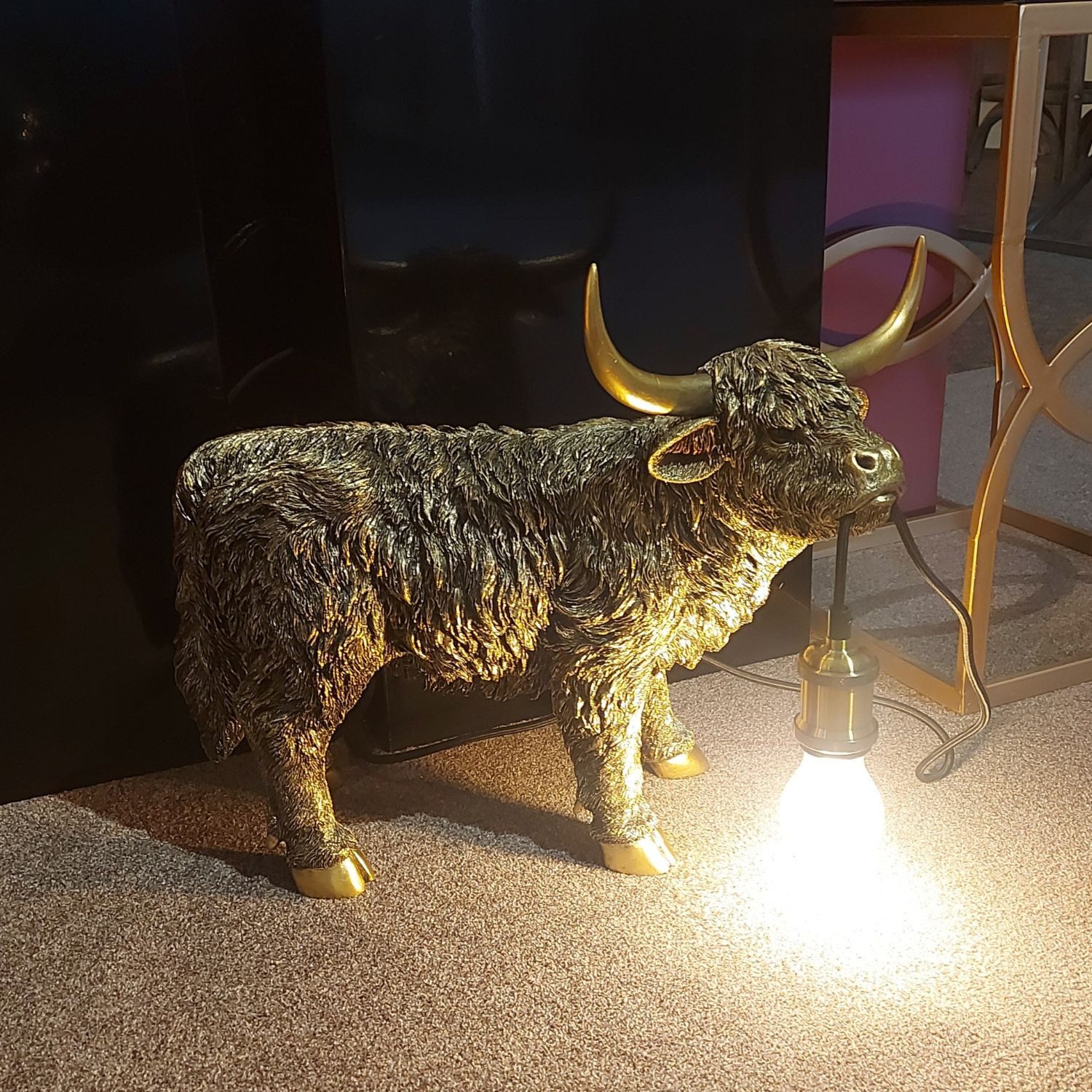 formano Tischleuchte Tierlampen, Höhe: 38cm, Farbe: Gold, Motiv: Kuh