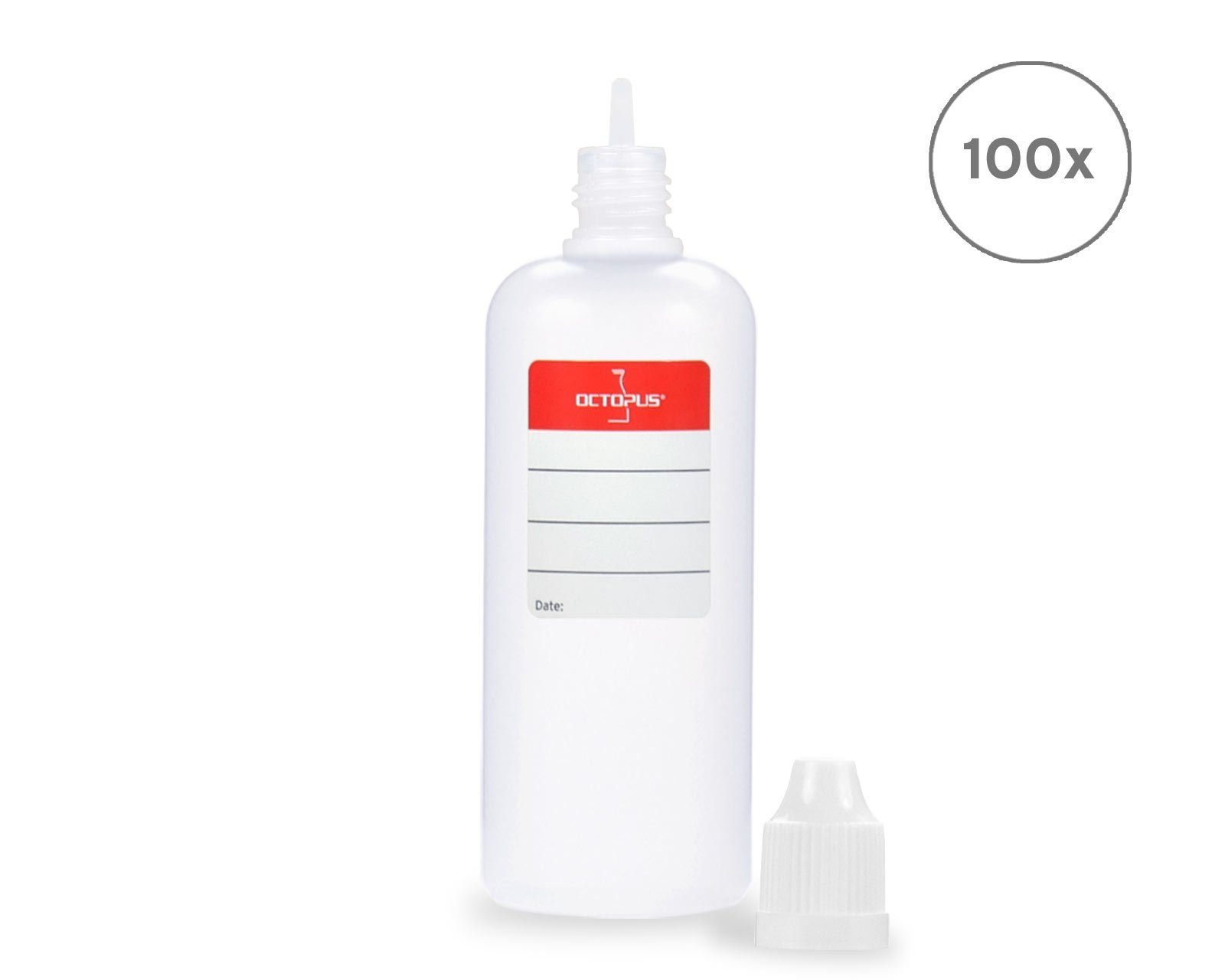 OCTOPUS Kanister 100 Plastikflaschen 100 ml LDPE, G14, Tropfeinsatz, Deckel weiß, (100 St)