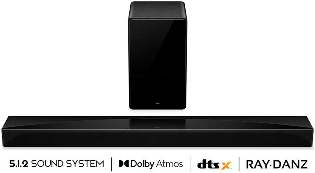 TCL Q75HE 5.1.2 Dolby Atmos und Ray Danz Soundbar 5.1.2 (Bluetooth, WLAN, 620 W, AI Sonic, 620 Watt, Airplay, HDMI, Bluetooth, Wandhalterung, Subwoofer)