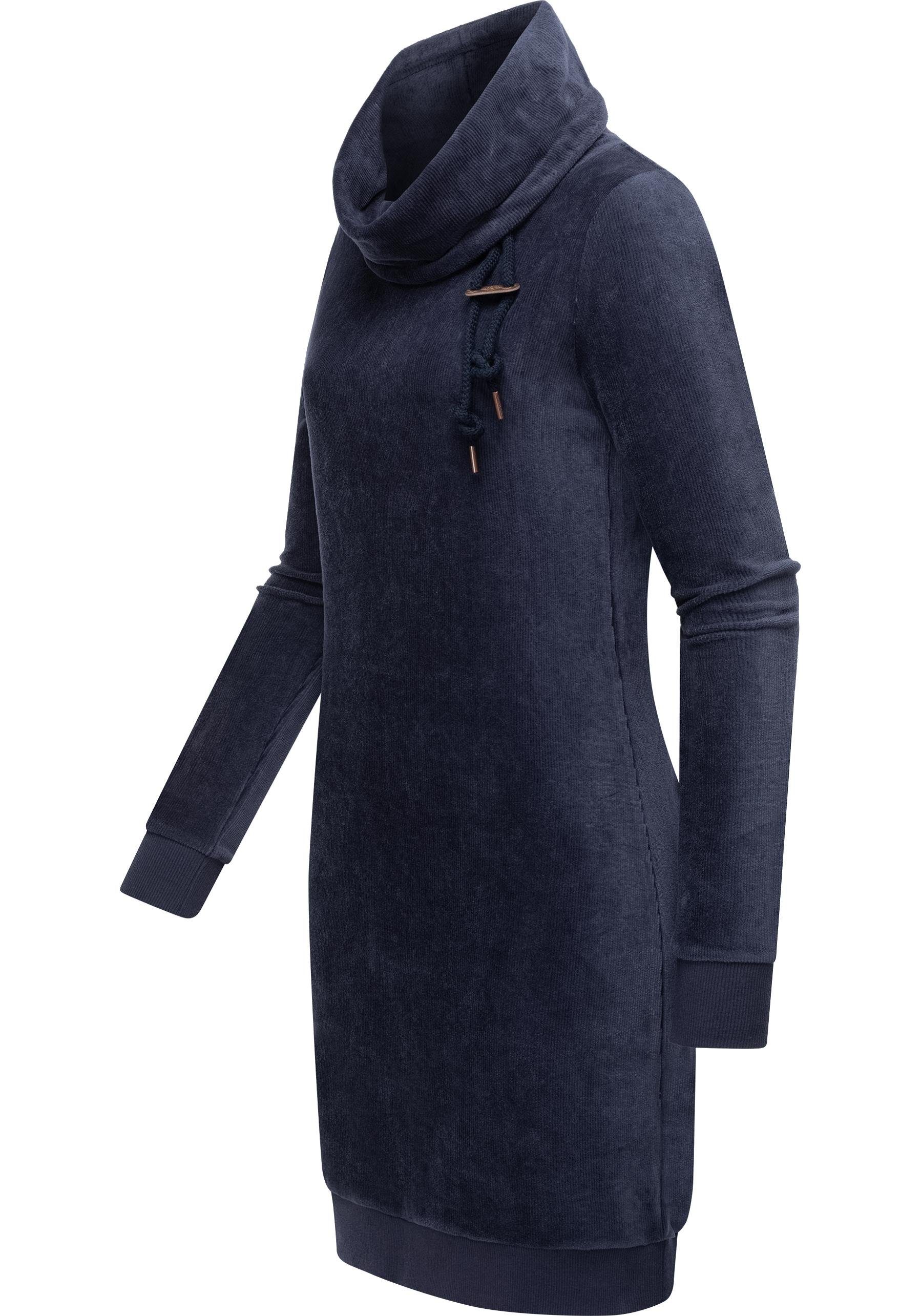 Sweatkleid stylisches Langarmkleid in Chloe navy Velvet Ragwear Samtoptik