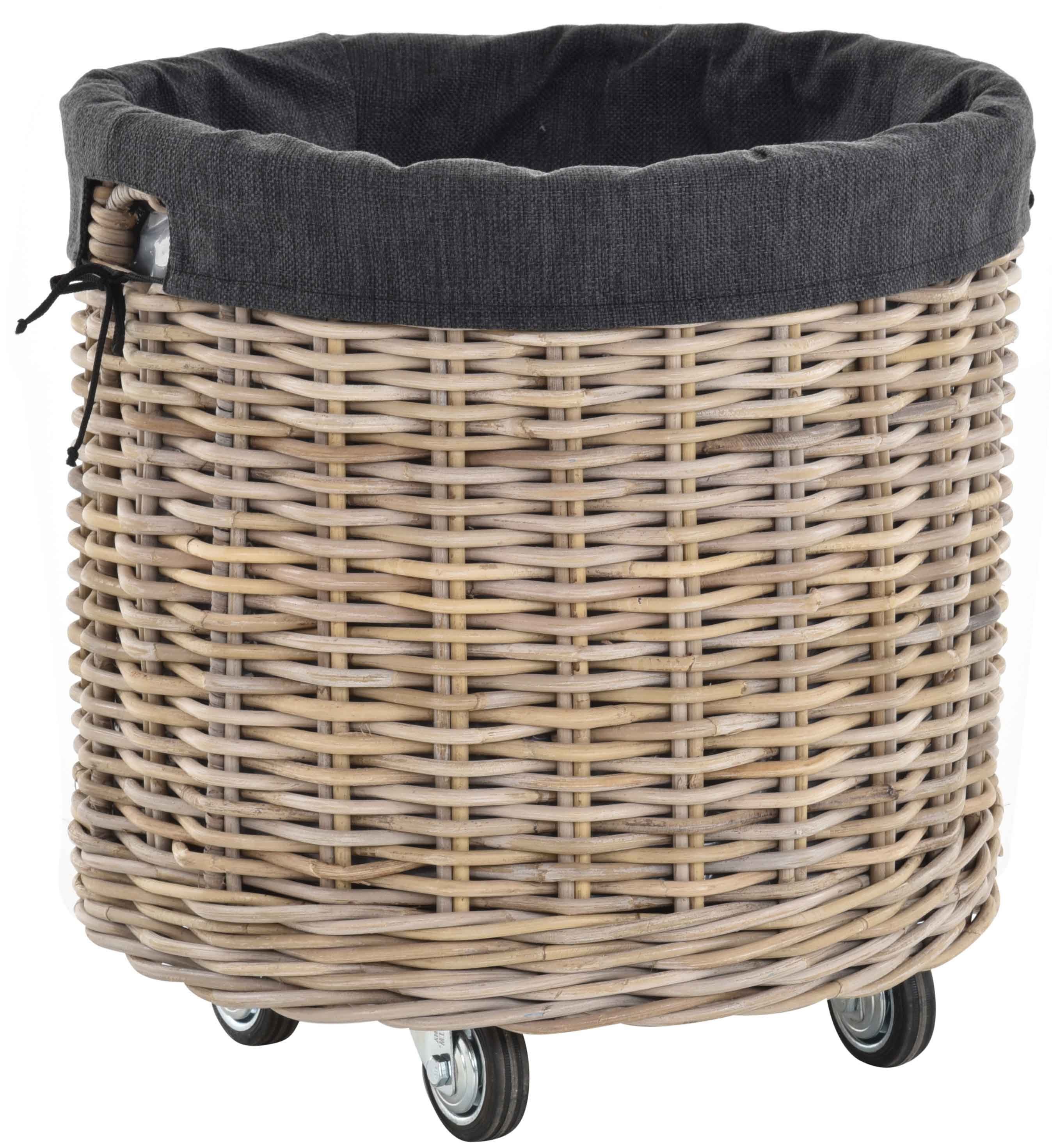 Krines Home Kaminholzkorb Rollkorb groß Holzwagen Natur Rattankorb Rollwagen Holzkorb Kamin Rund, mit Griffen, mit Rollen, mit Inlett