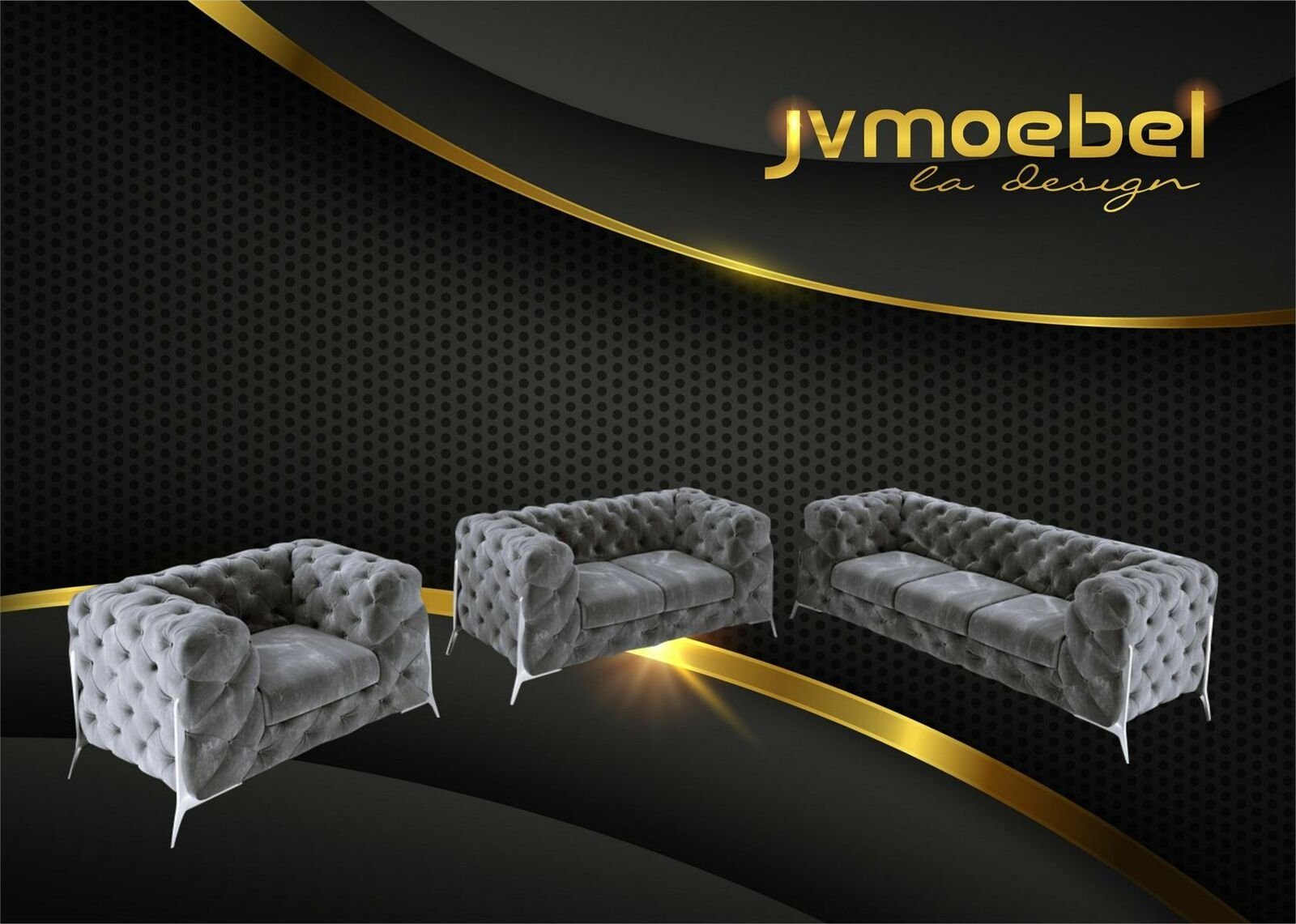 JVmoebel Chesterfield-Sofa Graues Chesterfield 3+2+1 Couch Set modernes Design Luxus Neu, Made in Europe