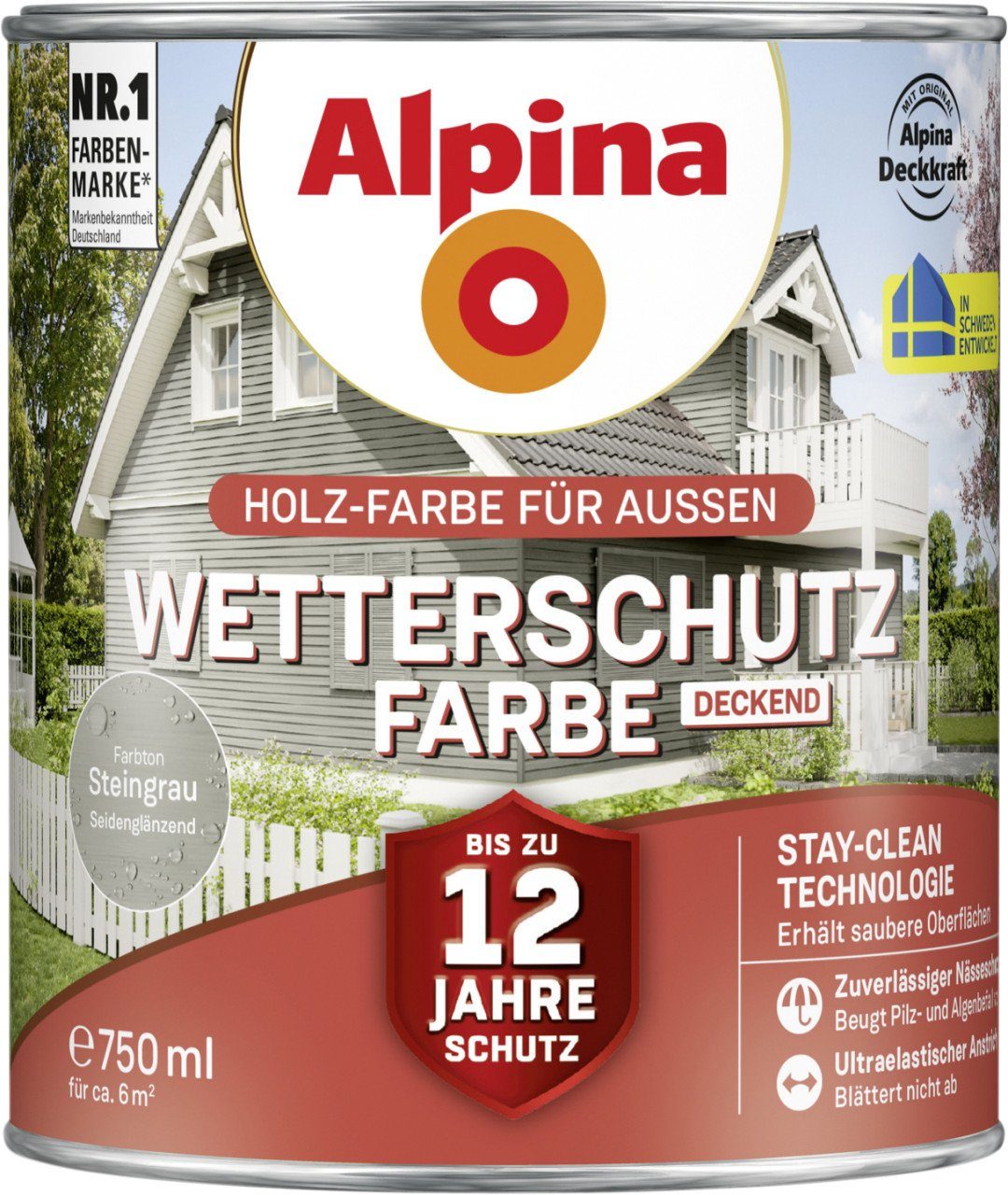 0,75 Alpina Wetterschutzfarbe steingrau L Alpina Holzschutzlasur deckend
