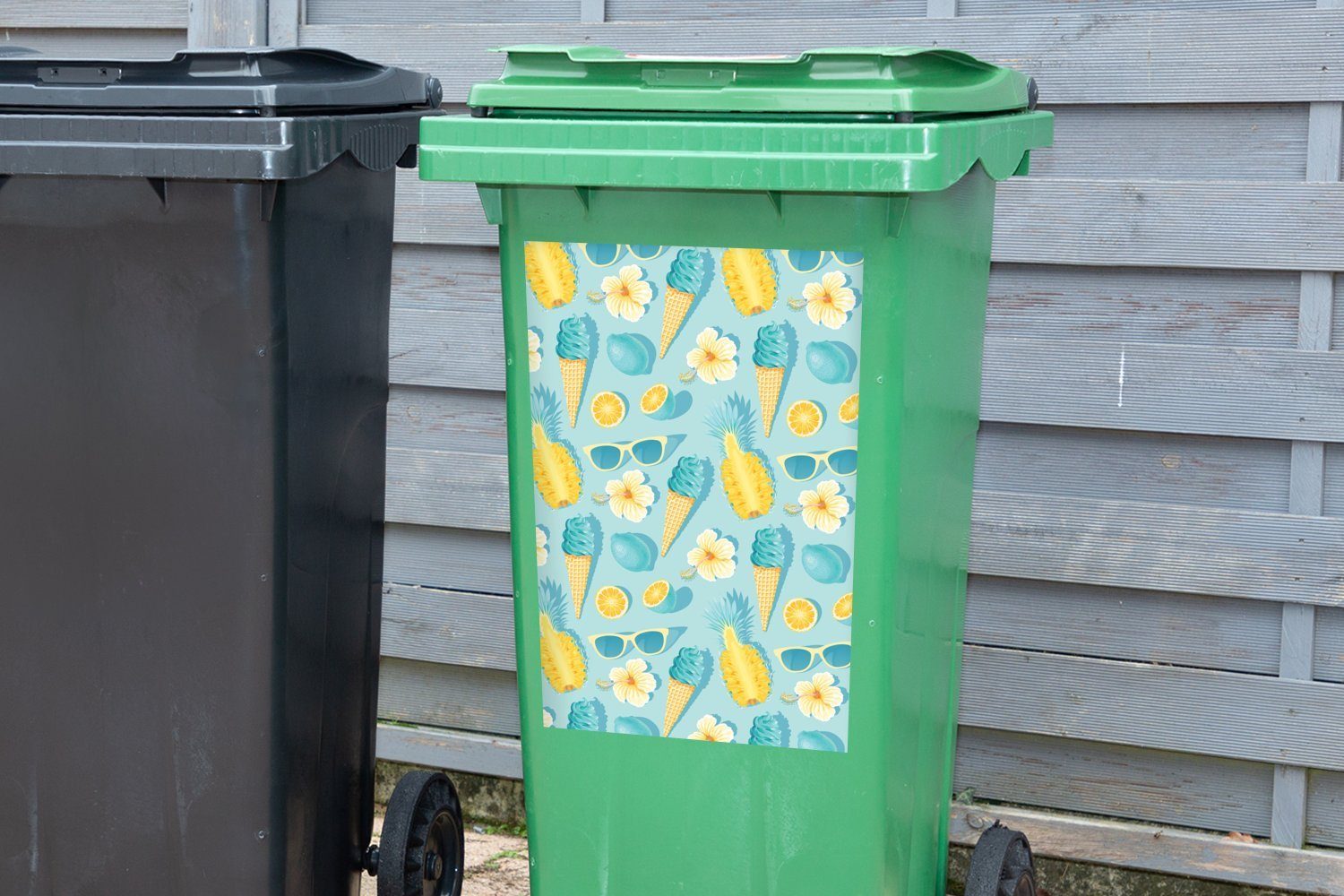 MuchoWow Wandsticker Obst - Container, Abfalbehälter Mülleimer-aufkleber, - (1 Blumen Mülltonne, Sticker, Sonnenbrille St), Sommer 