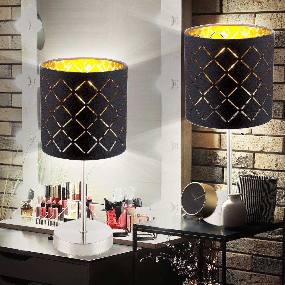 gold Tischleuchte, etc-shop Leuchtmittel LED Schalter Lampe Lese Textil Tisch schwarz Zimmer inklusive, im- Wohn Leuchte Warmweiß,