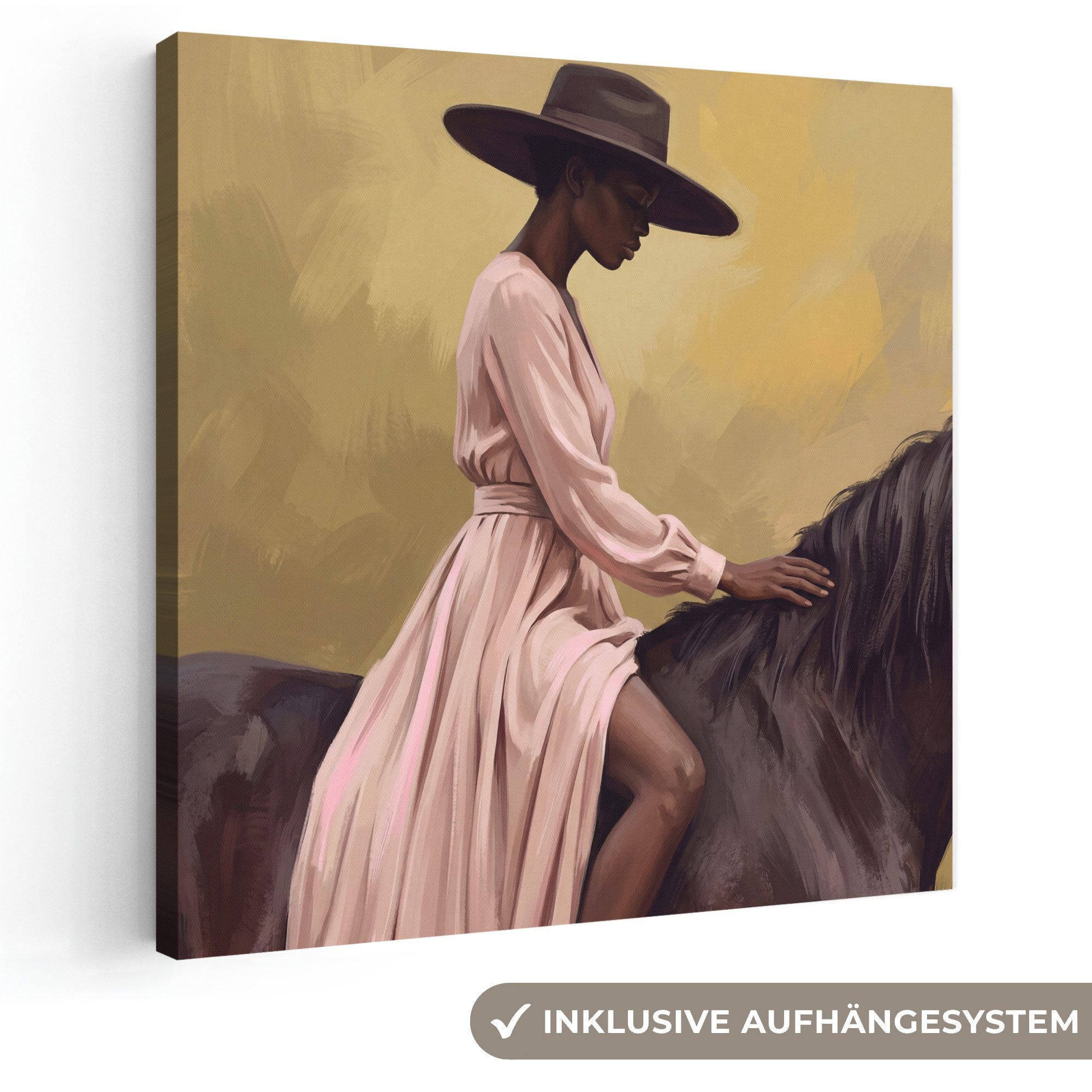 OneMillionCanvasses® Leinwandbild Pferd - Klassisch - Ocker, Fotodruck (1 St), Wandbild, Deko Schlafzimmer Wohnzimmer Flur 20x20 cm