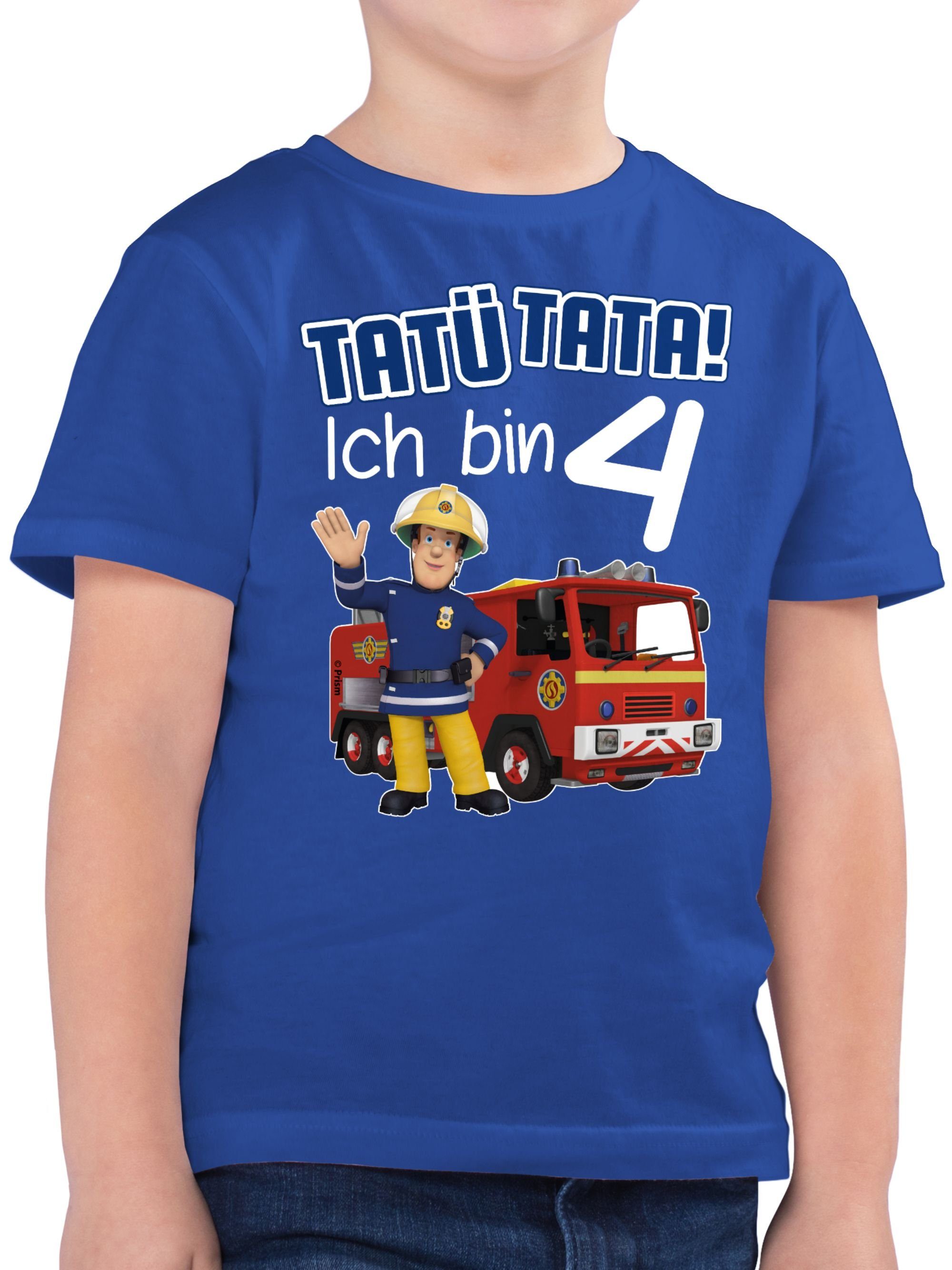Shirtracer T-Shirt Tatü 02 Ich Sam 4 Feuerwehrmann Royalblau Jungen Tata! Geburtstag bin
