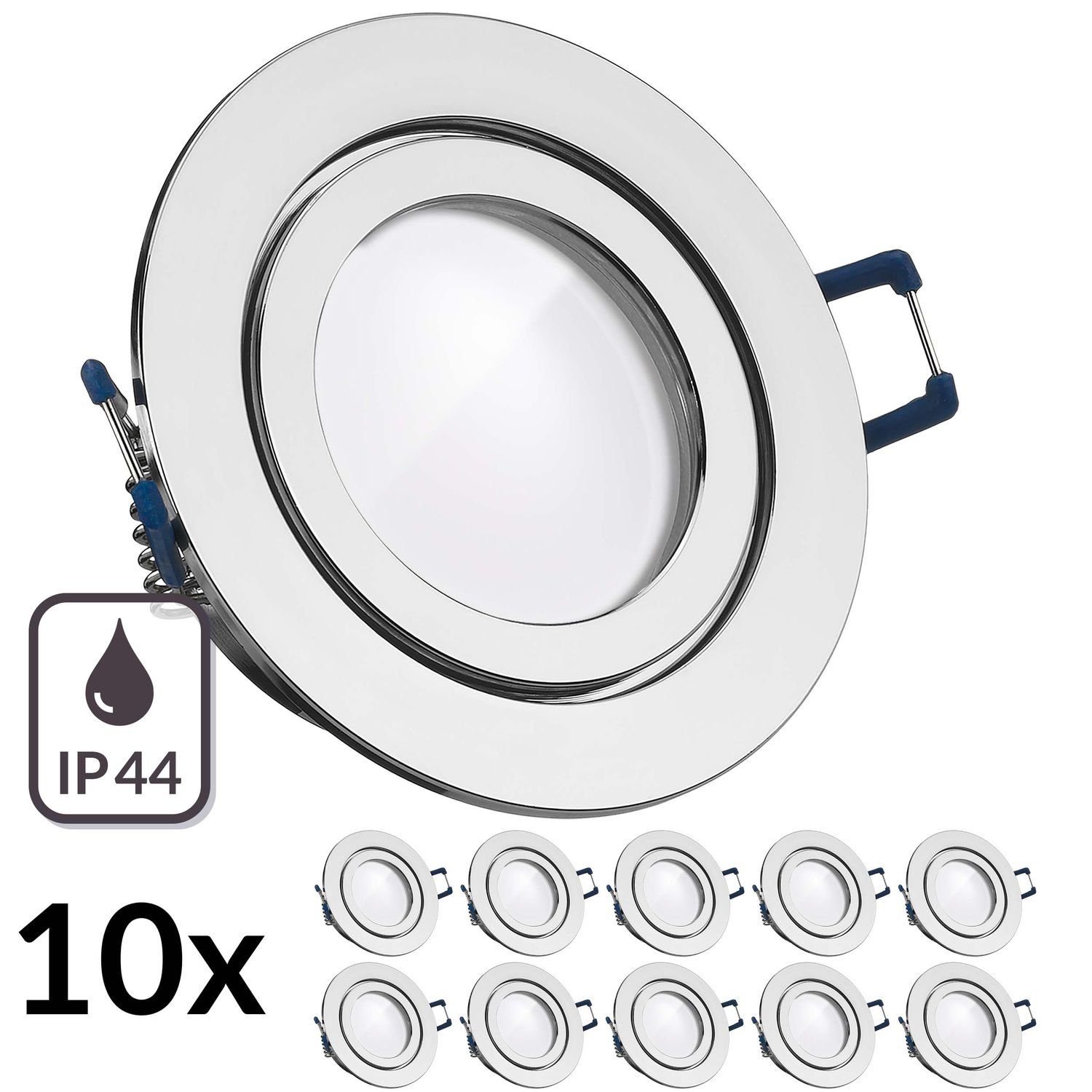 Leuchtmit Einbaustrahler LEDANDO LED Set IP44 10er extra in 5W LED mit Einbaustrahler chrom flach