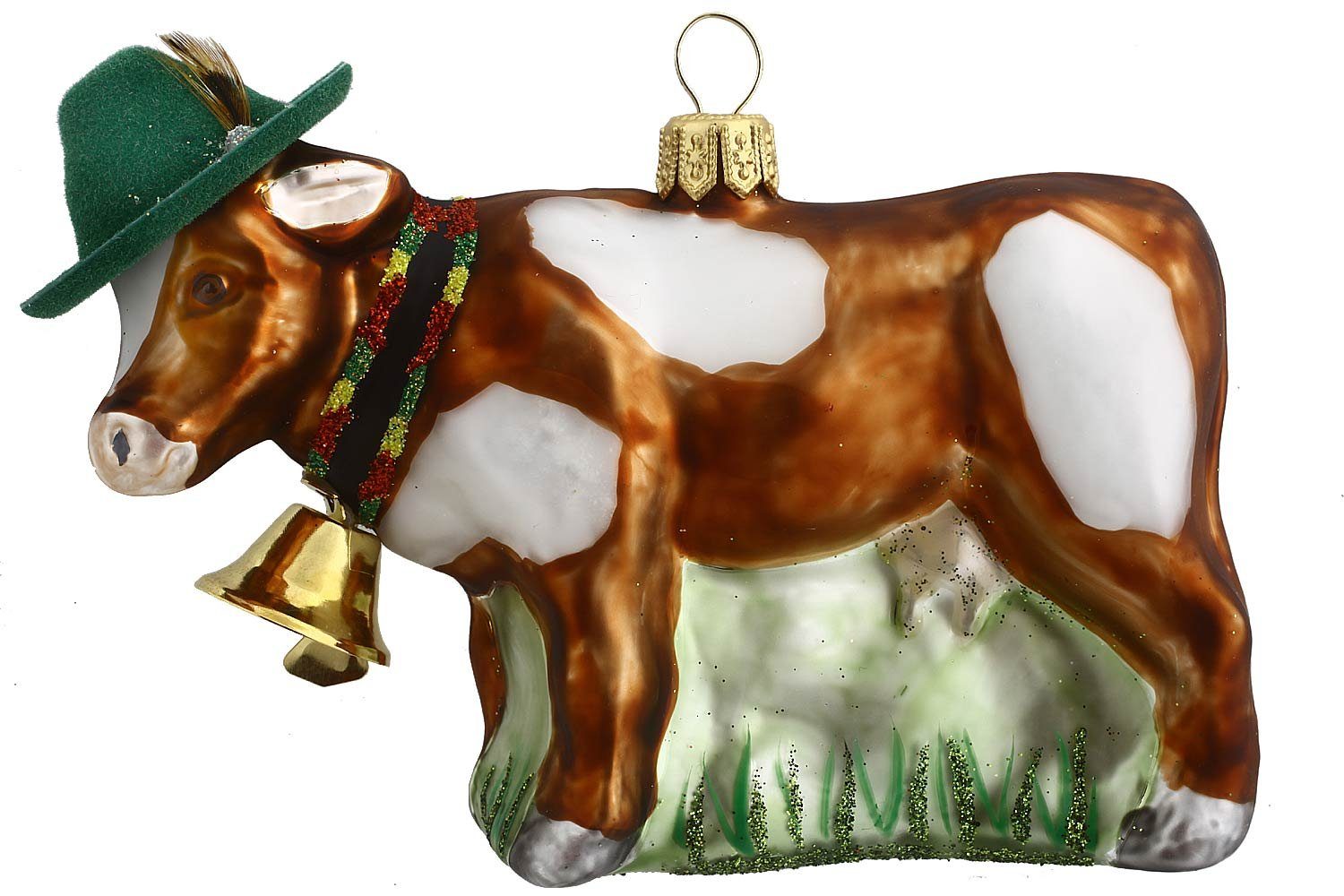 Hamburger Weihnachtskontor Christbaumschmuck Kuh mit Hut, Dekohänger - mundgeblasen - handdekoriert | Dekohänger