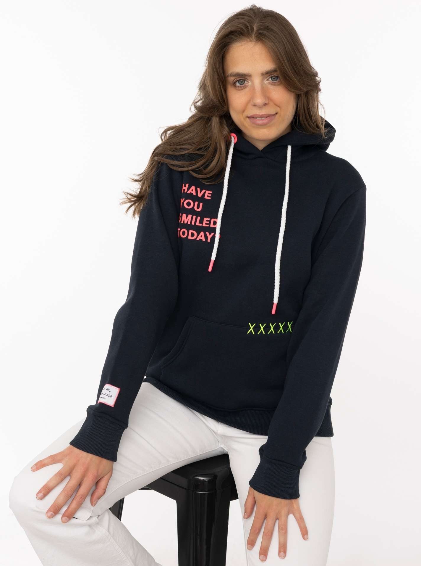 Zwillingsherz Hoodie "Smile Cross" Statement Schriftzug, Stickerei, Kapuze, Kängurutasche