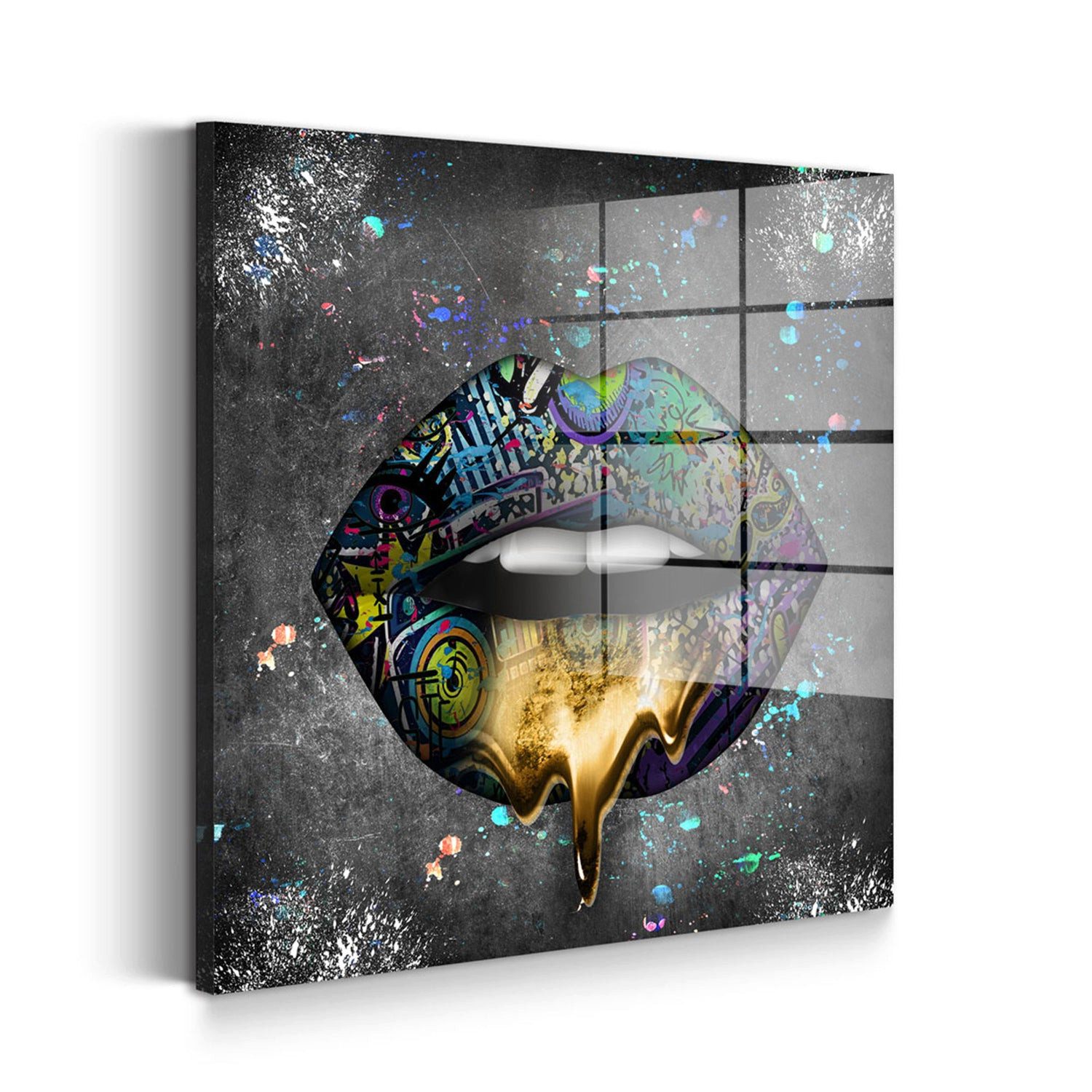Artedinoi Acrylglasbild Graffiti Lippen Acrylglas Wandbild Bild Wanddeko Wohnzimmer XL