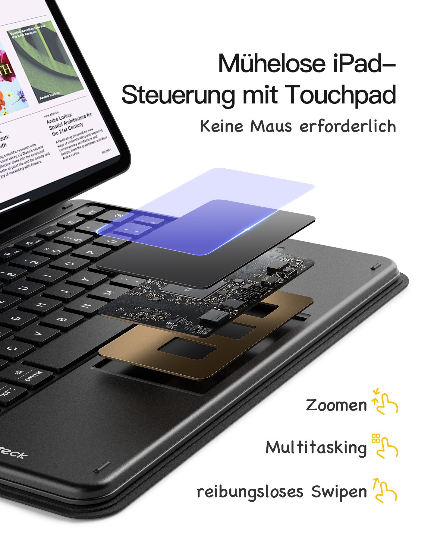 Inateck 10.9-11 Zoll iPad A16 11/10 Gen, Air M4/M3/M2, iPad Pro 4/3/2 iPad-Tastatur – Bild 5 von 5
