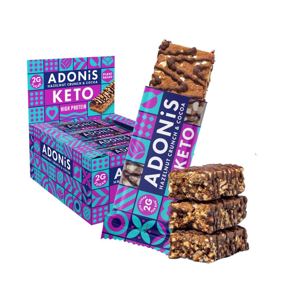 Adonis Keto High Protein Riegel 16x 45g Keto Snacks Vegan & 100% natürlich Kapseln, Low Carb Bar und Low Sugar Snack à