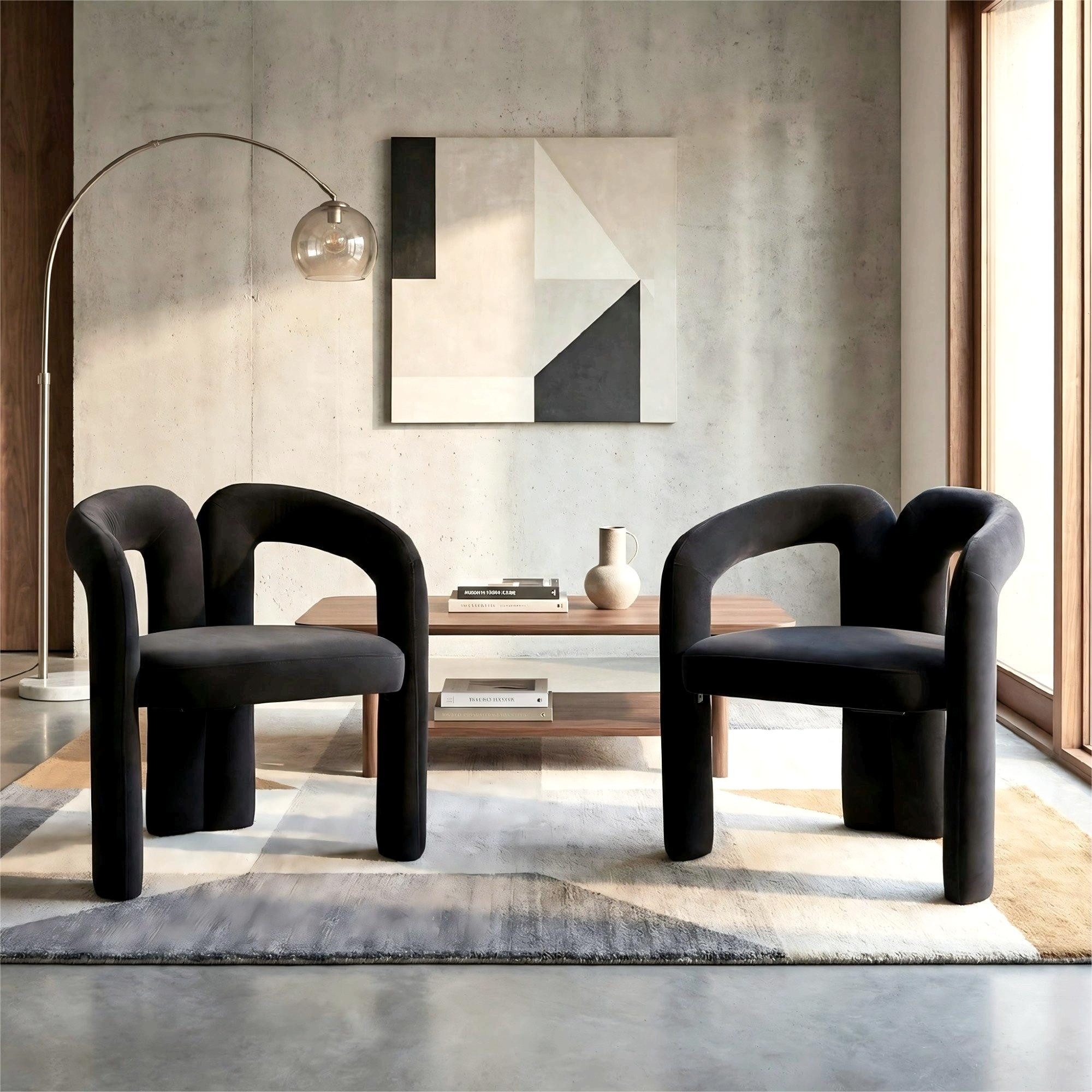 LVHOM Armlehnstuhl M-Form Freizeitstuhl, Bistrostuhl, Bürostuhl, Polsterstuhl, Besucherstuhl (runde Sessel mit breiter Polsterung, flauschiger Stoffstuhl, 2 St), für Esszimmer, Wohnzimmer, Büro, Schlafzimmer, Wartezimmer, Lobbys