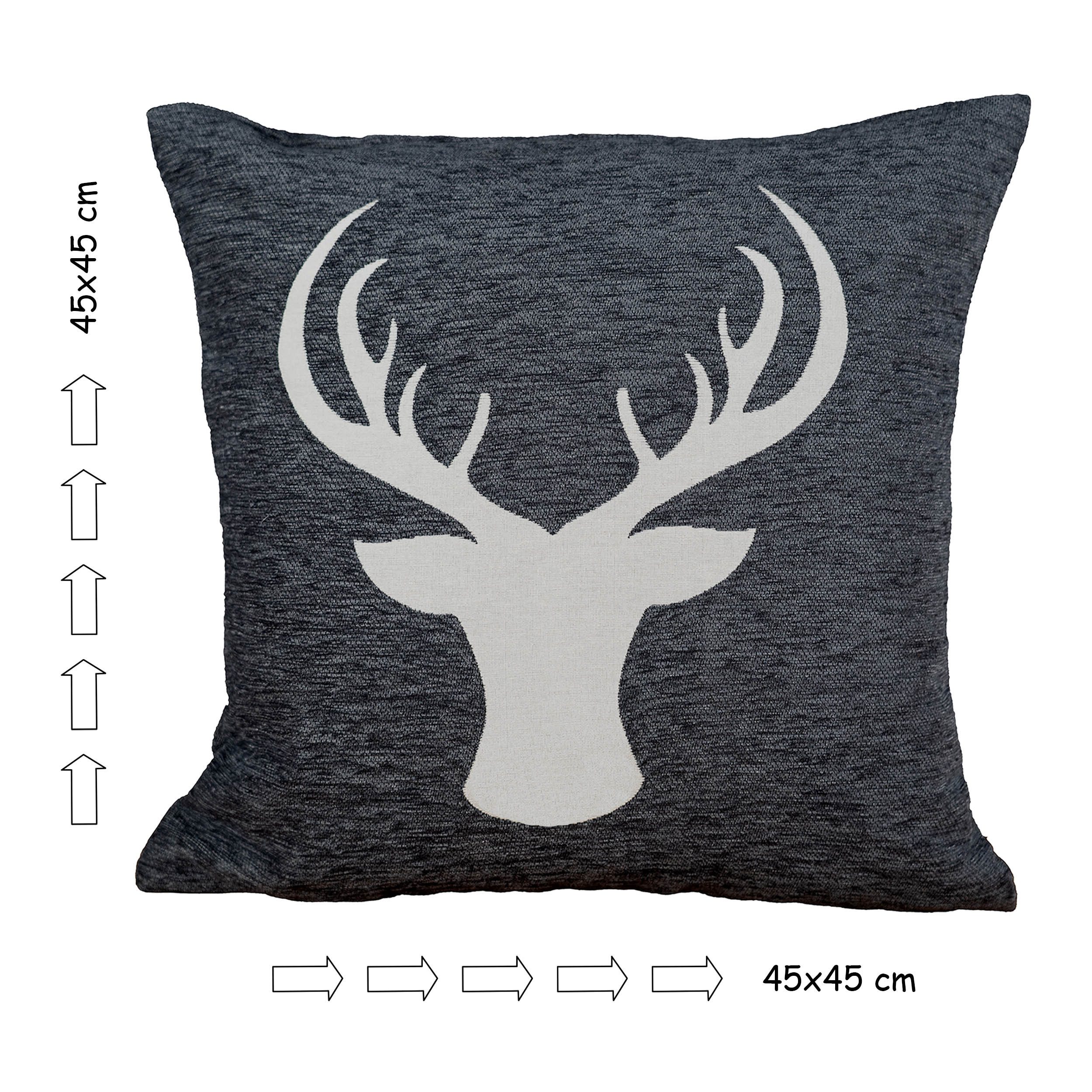 Haus und Deko Kissenbezüge Kissenbezug 45 x 45 Hirsch Geweih Kopf Dekokisse günstig online kaufen