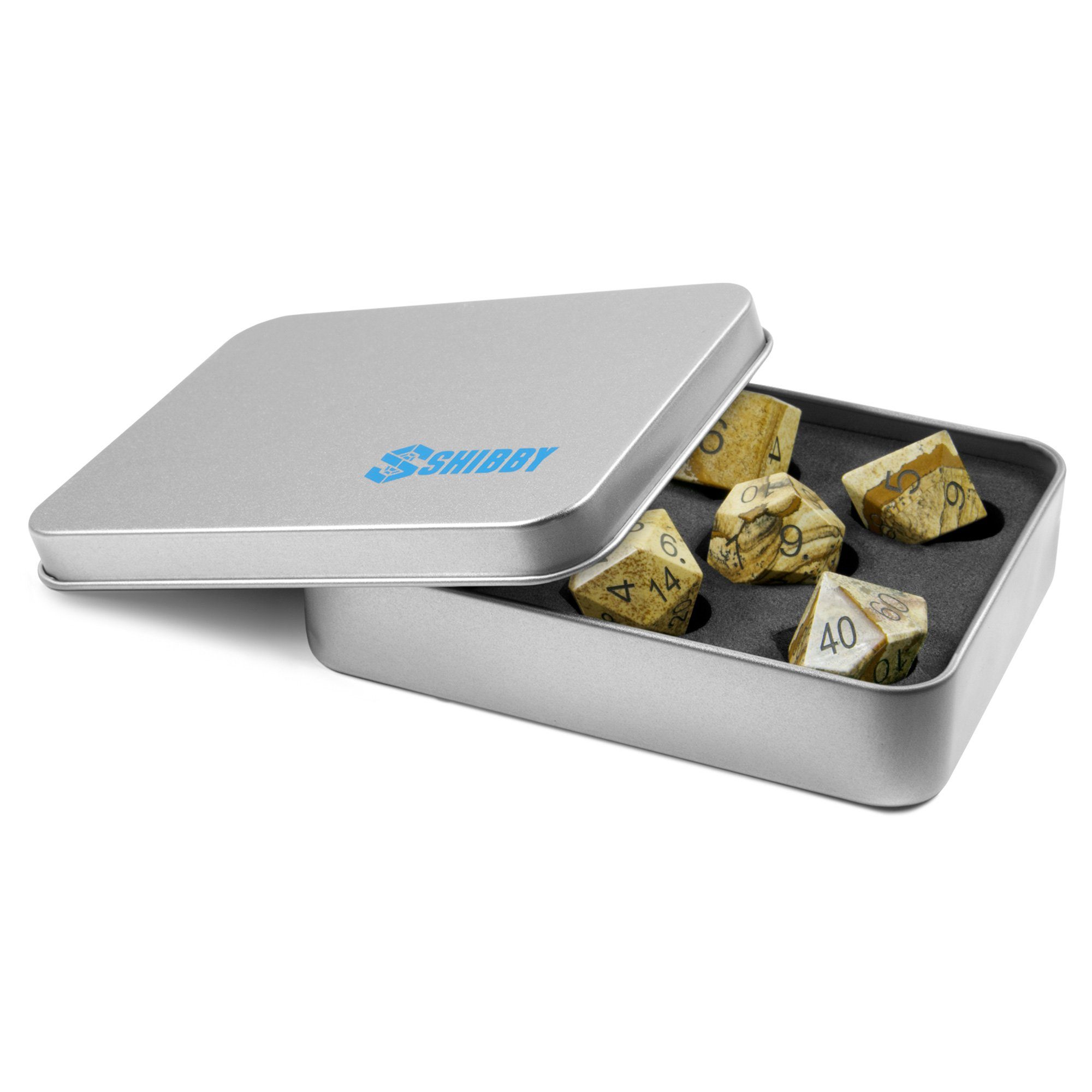 SHIBBY Spielesammlung 7 polyedrische Stein-DND-Würfel - für Tabletop und Rollenspiele