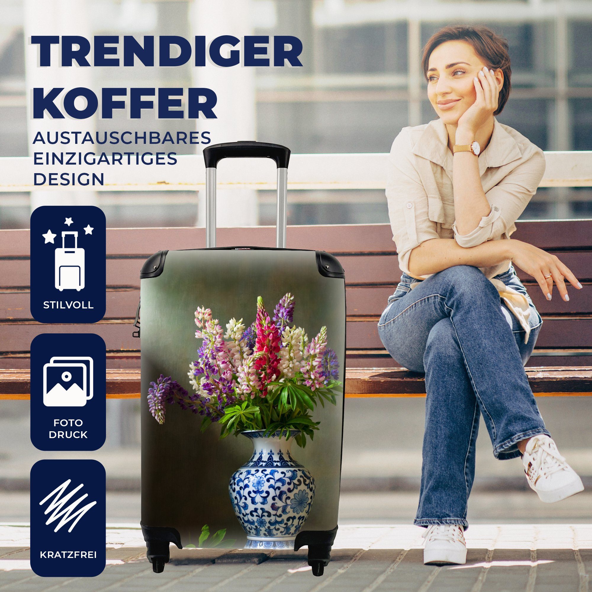 Stilleben Handgepäckkoffer Reisekoffer für Ferien, rollen, Blumen, Handgepäck MuchoWow Vase - - 4 Reisetasche Trolley, Rollen, mit