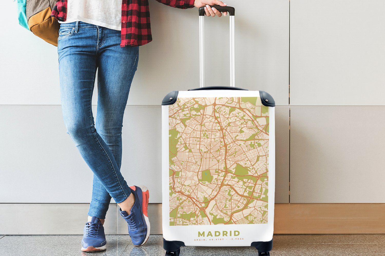 MuchoWow Reisetasche Vintage mit Handgepäckkoffer für Karte, rollen, Rollen, Trolley, Ferien, Handgepäck - Reisekoffer Stadtplan - - 4 Madrid