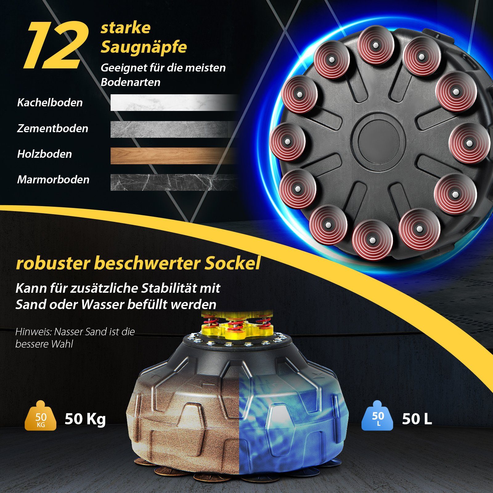 COSTWAY Standboxsack, mit 360° Reflexstange & 2 Speedbällen