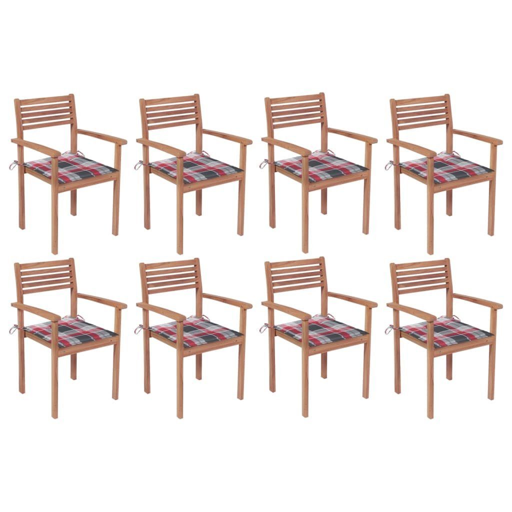 furnicato Gartenstuhl Stapelbare Gartenstühle mit Kissen 8 Stk. Massivholz Teak | Stühle