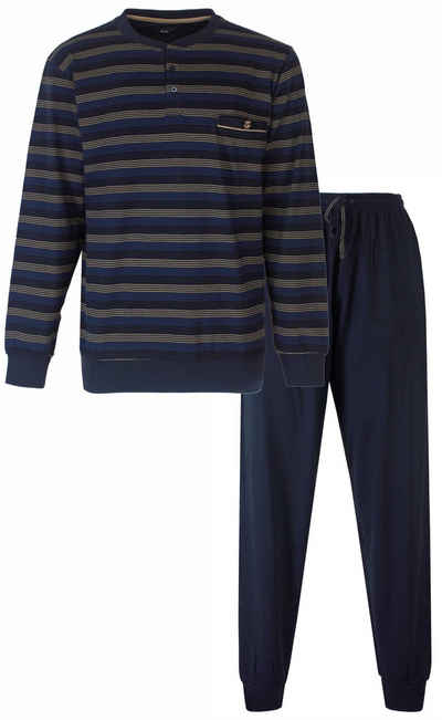 Paul Hopkins Schlafanzug Herren Pyjama lang mit Bündchen (2 tlg) Baumwolle
