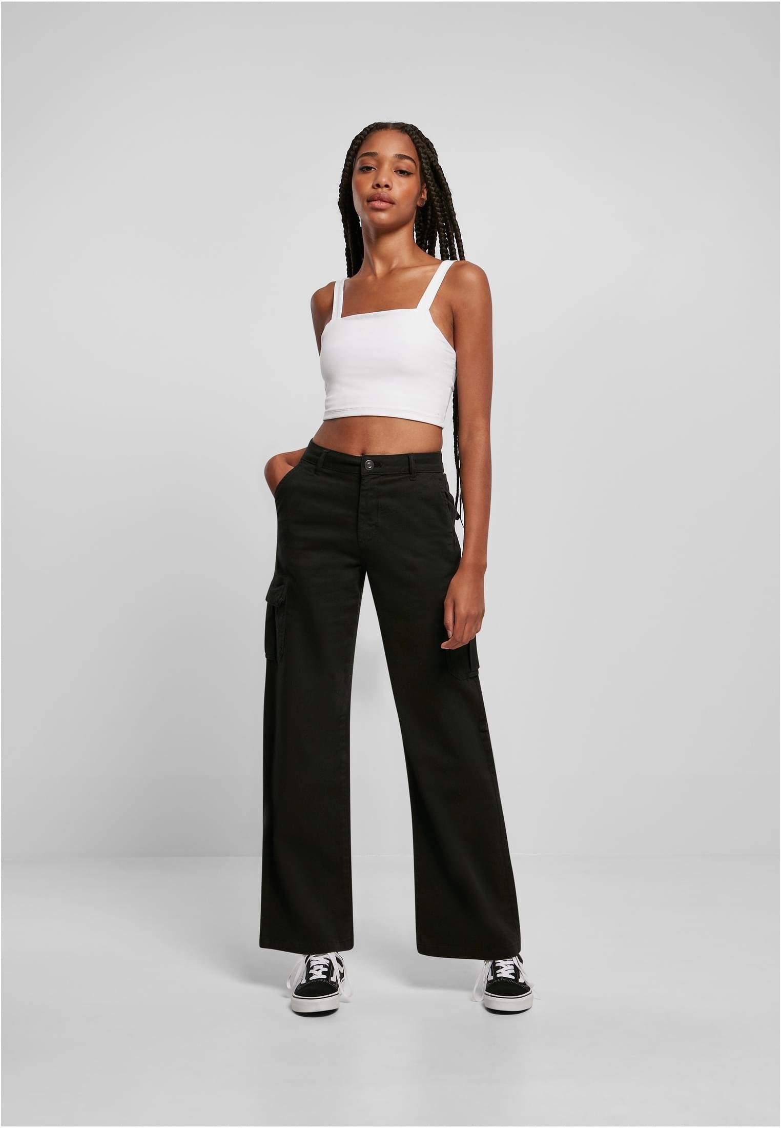 Waist Straight black CLASSICS URBAN Damen Cargo Pants (1-tlg) Ladies Stoffhose High