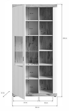 xonox.home Stauraumvitrine Laredo (Schrank in weiß Landhaus und Eiche, 100 x 206 cm) mit Soft-Close