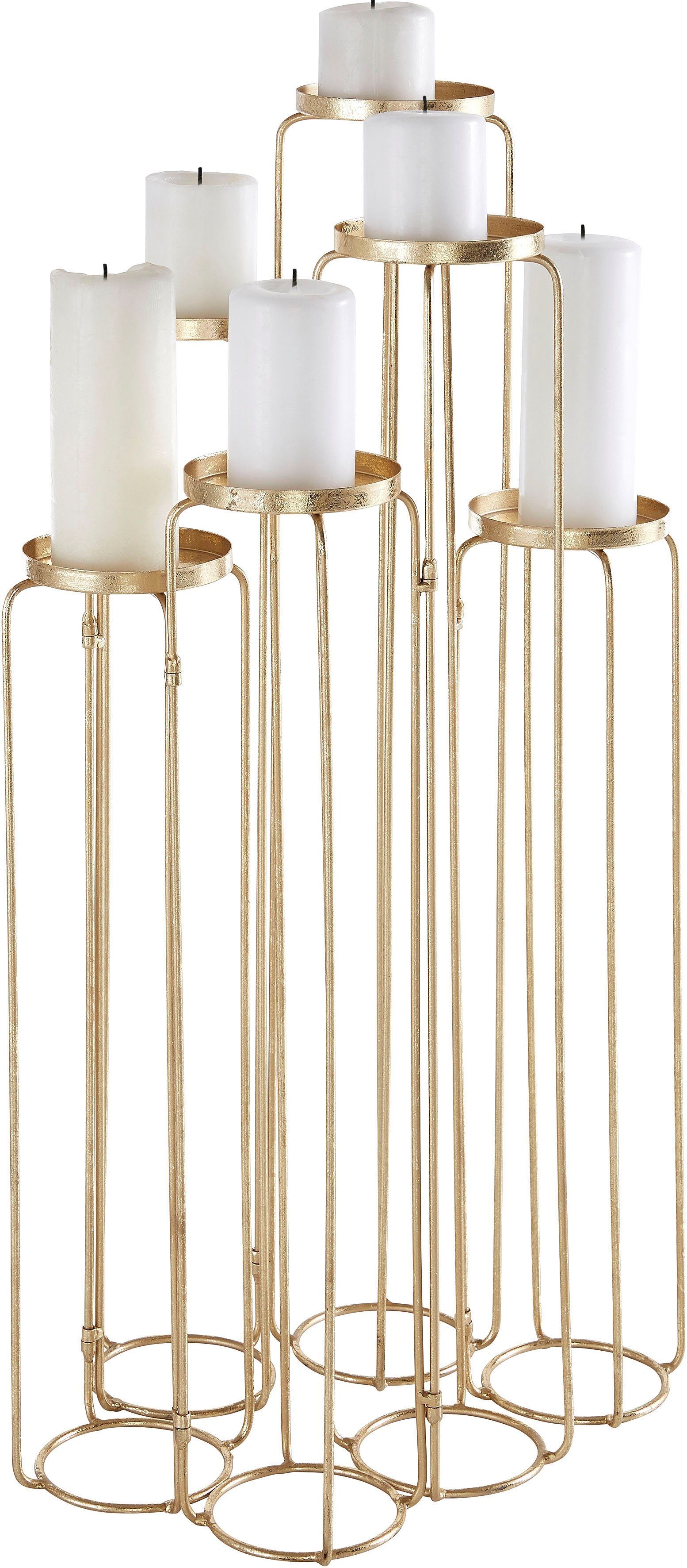 Mareesa 65 für cm, ca. Kerzenständer (1 St), Höhe Leonique variabel goldfarben Stumpenkerzen, Metall, aus stellbar
