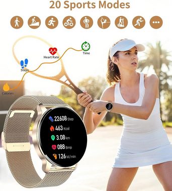 Niolina Smartwatch (1,32 Zoll, Android iOS), mit Telefonfunktion HD Touchscreen Armbanduhr Damen Uhr 20 Sportmodi