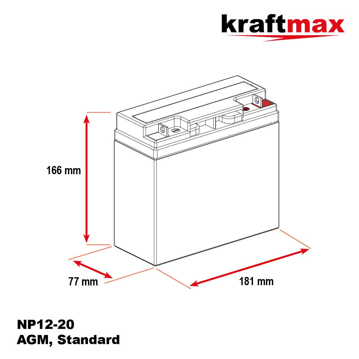 kraftmax Industrial Pro Bleiakku [ 12V / 20Ah ] AGM Hochleistungs- Blei Akku Bleiakkus (1 St) – Bild 5 von 5