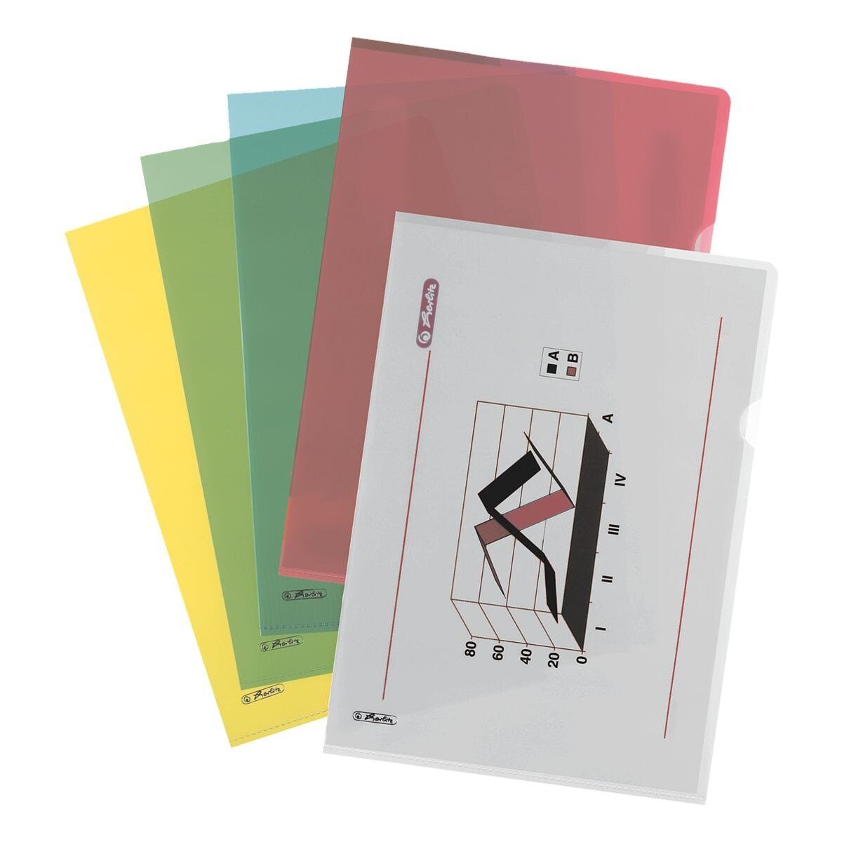 Herlitz Prospekthülle Pyramide, 10 Stück, Format A4, rechts / oben offen, genarbt