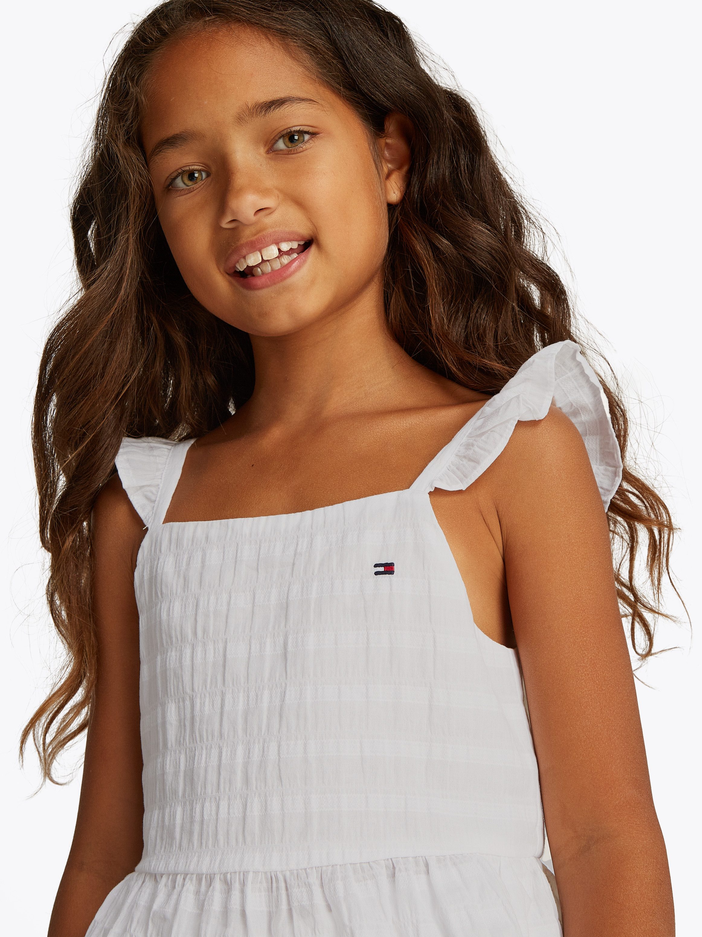 Tommy Hilfiger Trägertop TEXTURED COTTON TOP SLVLS mit Stickerei, mit Rüschen