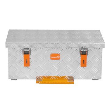 ALUBOX Aufbewahrungsbox aus Aluminiumriffelblech massiv Transportkiste (37 Liter), Fangbänder & Gasdruckdämpfer im Deckel