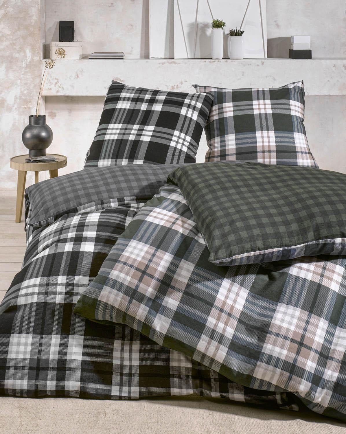 casa NOVA Bettwäsche KATHARINA, 135 x 200 cm, Anthrazit, Karomuster, Flanel günstig online kaufen