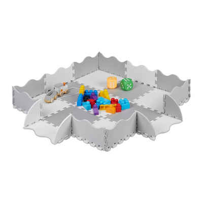 relaxdays Spielmatte 25-teilige Puzzlematte mit Rand, Grau