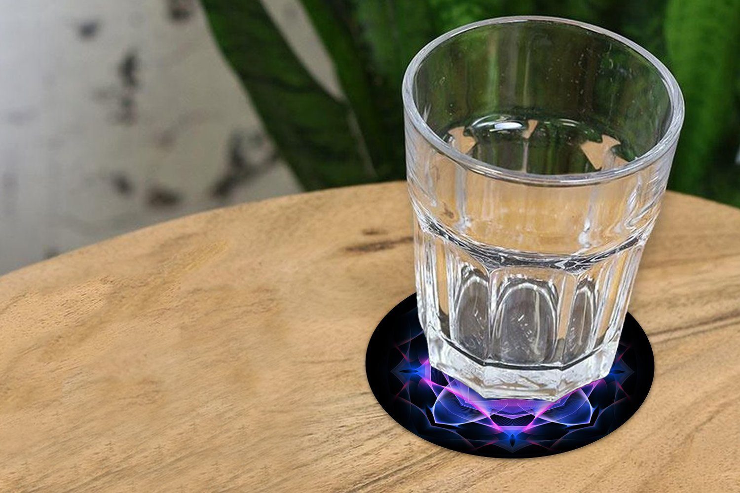 Blaues Gläser, Neon-Mandala-Kaleidoskop-Muster Tassenuntersetzer, für Glasuntersetzer Schwarz, Zubehör Tasse, MuchoWow Becher Korkuntersetzer, 6-tlg., Getränkeuntersetzer, auf