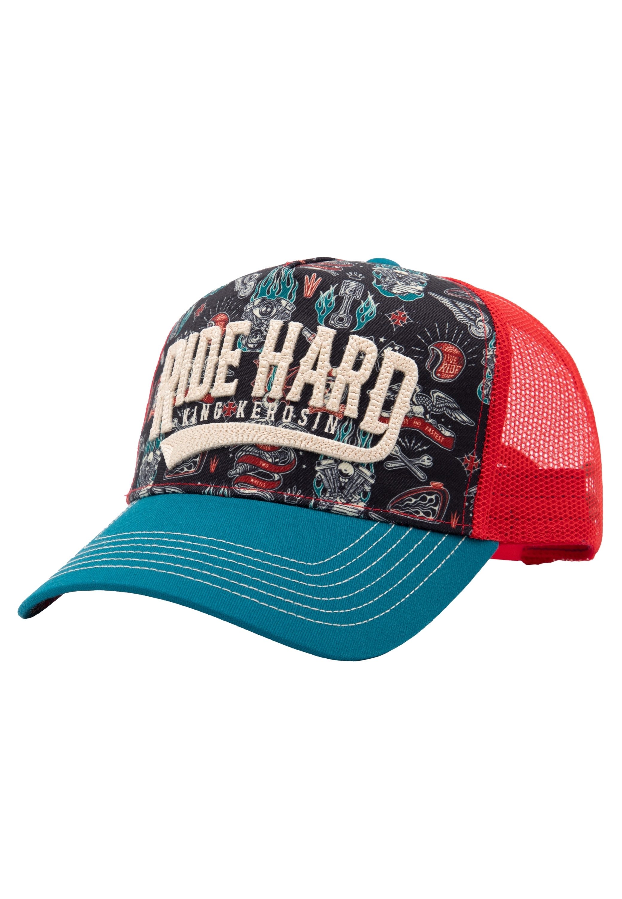 KingKerosin Trucker Cap Ride Hard (1-St) Front mit Allover-Print
