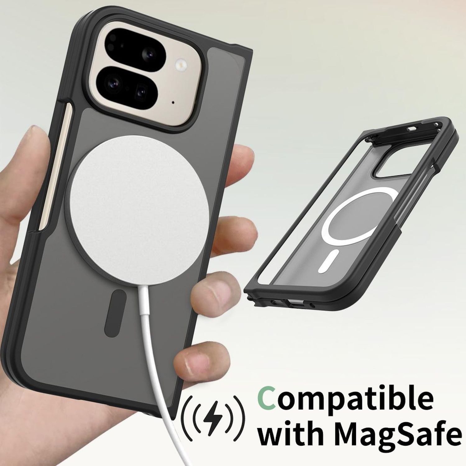 Wigento Handyhülle Für Google Pixel 10 Pro Fold Skin Feel MagSafe Hybrid Hülle Schwarz, Hybrid Schutzhülle mit MagSafe Unterstützung