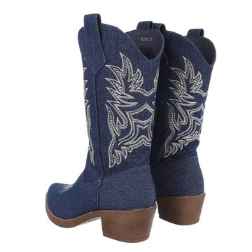 Ital-Design Damen Cowboyboots Western Westernstiefel Blockabsatz Western- & Bikerstiefel in Dunkelblau