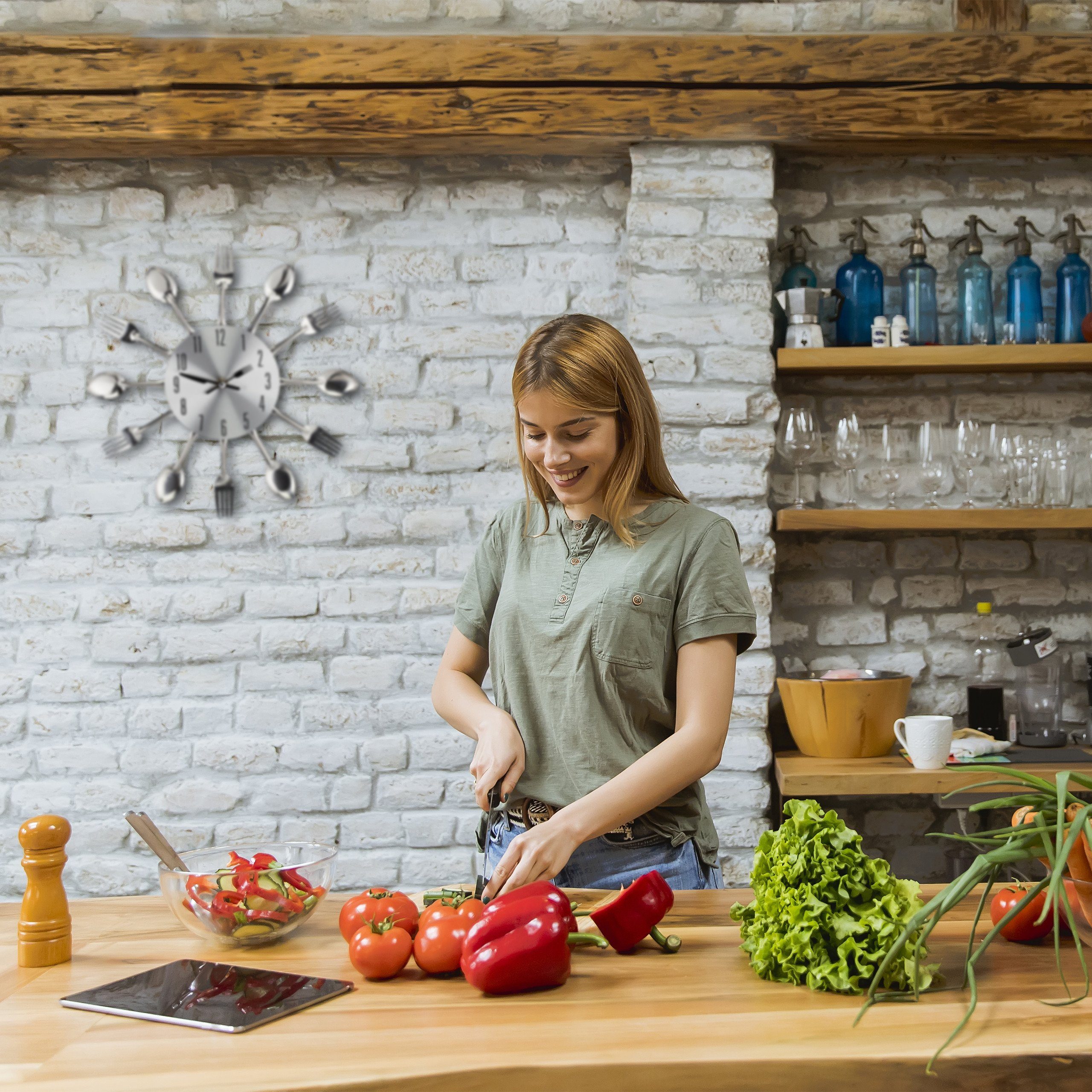 relaxdays Wanduhr Besteck