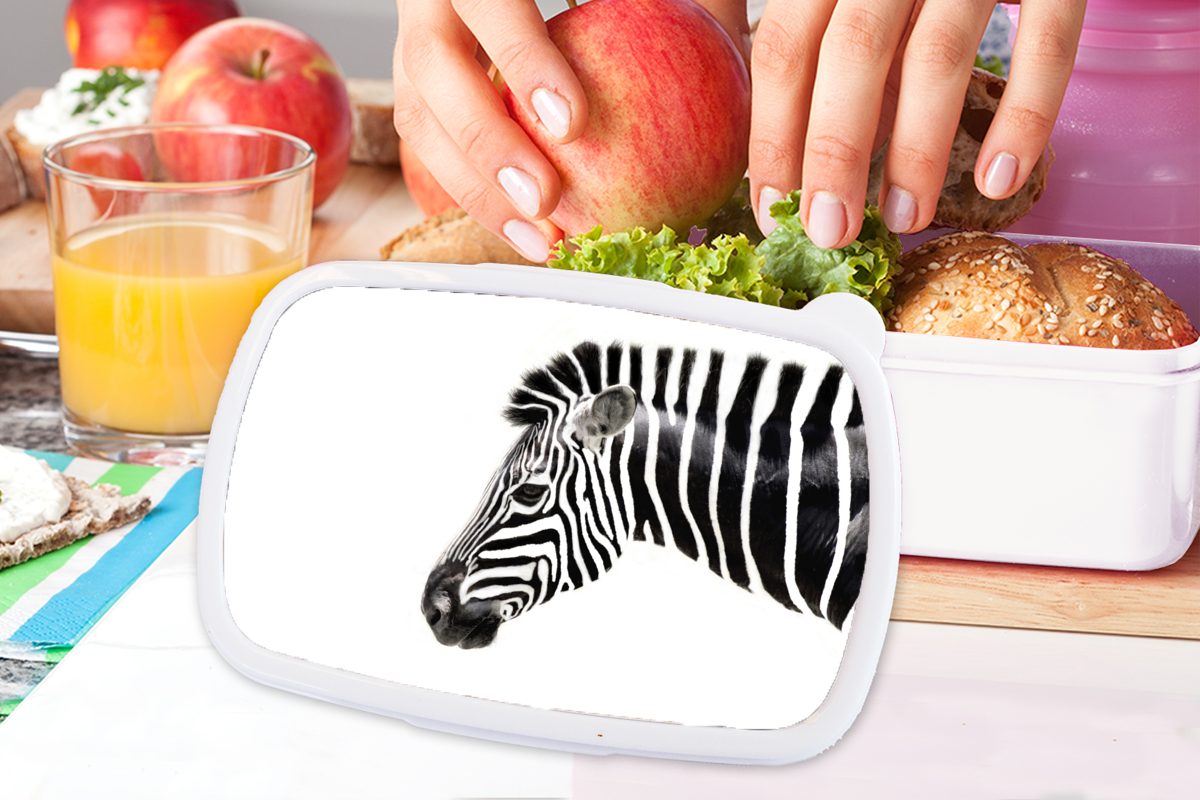 und Weiß, Tiere Kinder - (2-tlg), - Zebra für und Brotdose, Kunststoff, Mädchen Erwachsene, für MuchoWow Jungs Lunchbox Brotbox