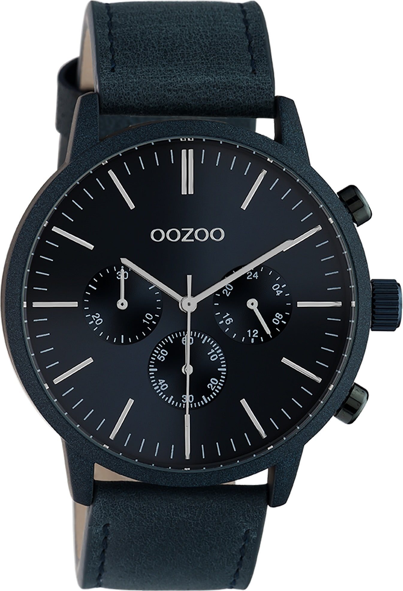 OOZOO Quarzuhr Oozoo Unisex Armbanduhr dunkelblau Analog, Damen, Herrenuhr rund, groß (ca. 45mm) Lederarmband, Casual-Style