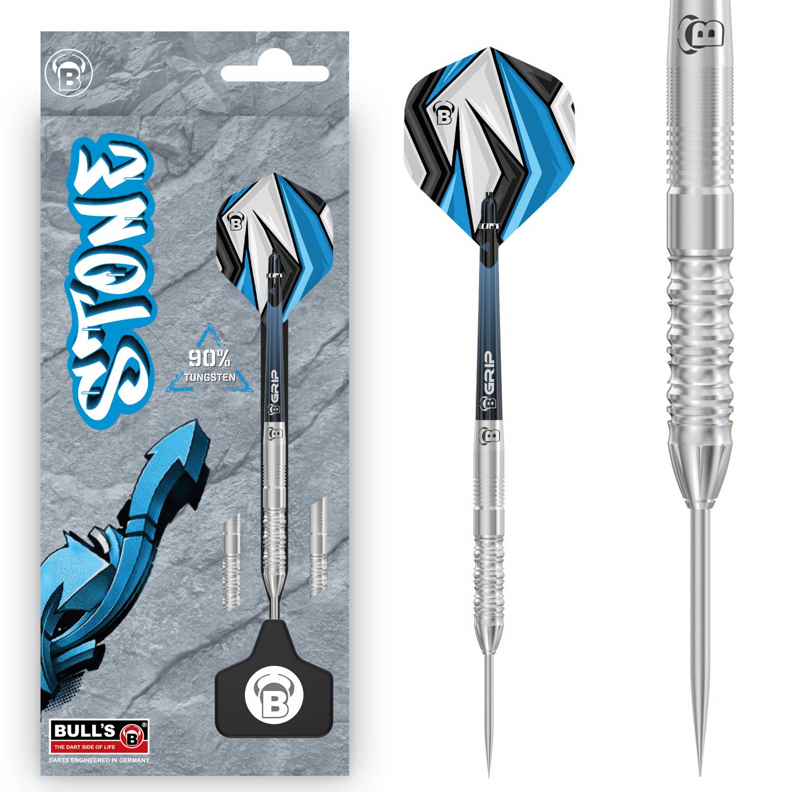 BULL'S Dartpfeil Bull's Steeldarts Stone S3, 90% Tungsten, 21g, silber, Kompletter Satz, 90% Tungsten Anteil