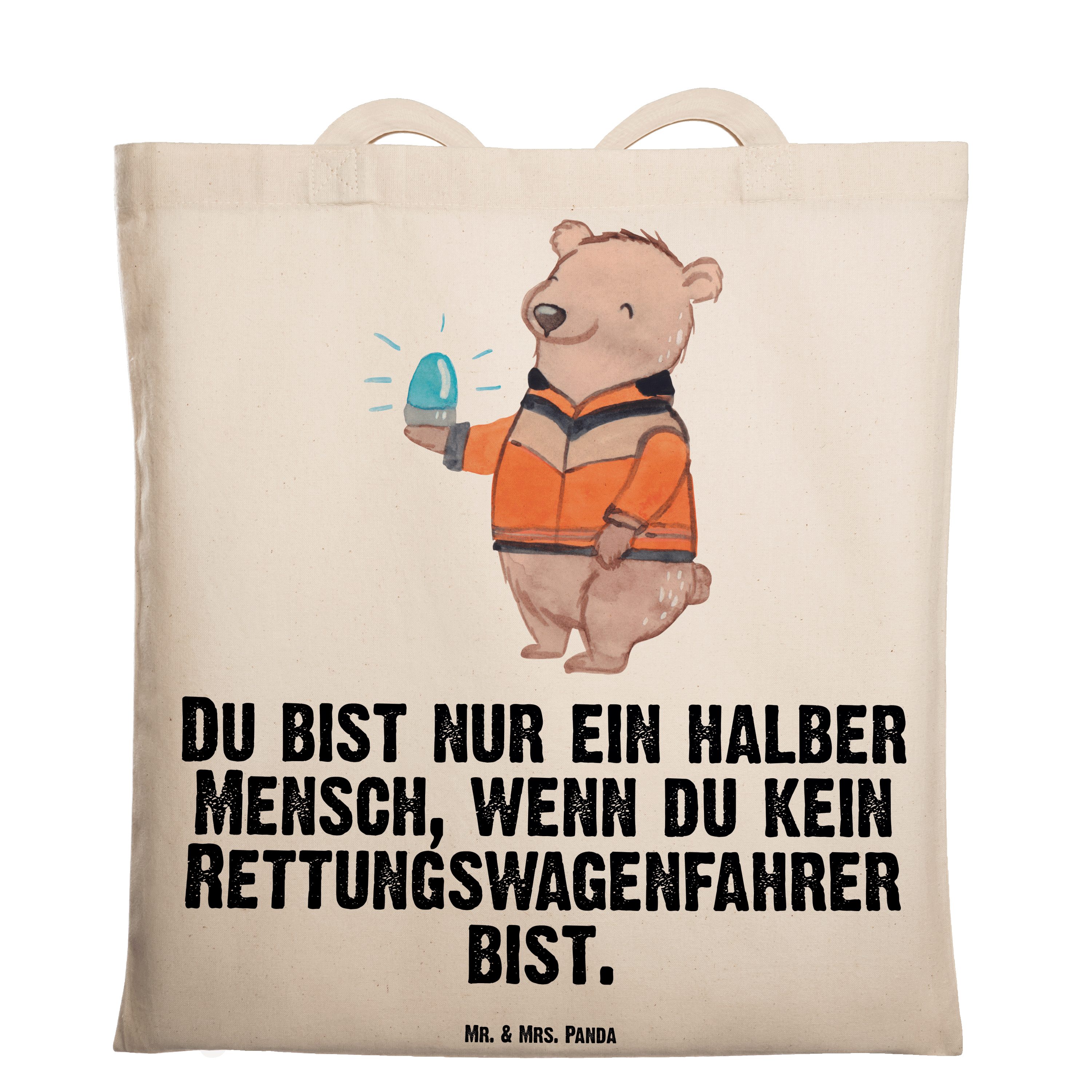 Transparent mit Mrs. Rettungswagenfahrer - Kollegin, Panda Geschenk, & Herz (1-tlg) Mr. Absc Tragetasche -