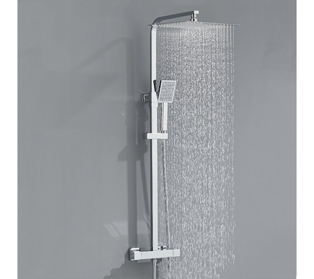 Thumbnail - Auralum Max Brausegarnitur Thermostat-Duschsäule Duschsystem-Set Höhenverstellbar Schwarz/Chrom, Höhe 124.8 cm, 2 Strahl...