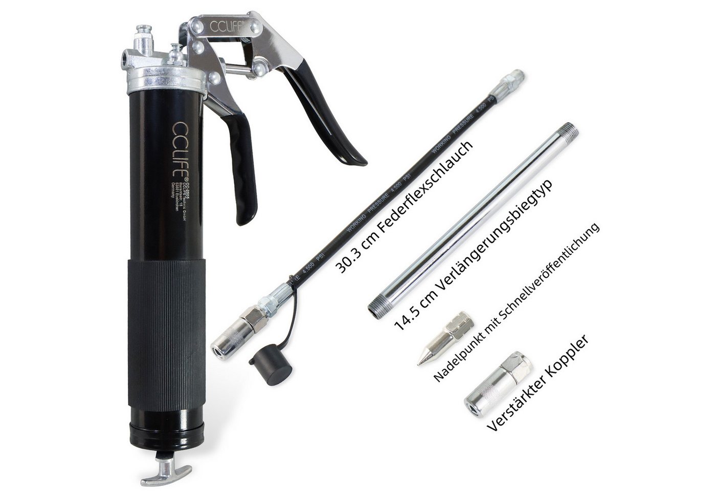 Thumbnail - CCLIFE Handpresse 6000 PSI Pistolengriff Schmierung Hebelfettpresse Einhand Fettpresse, 1-tlg.