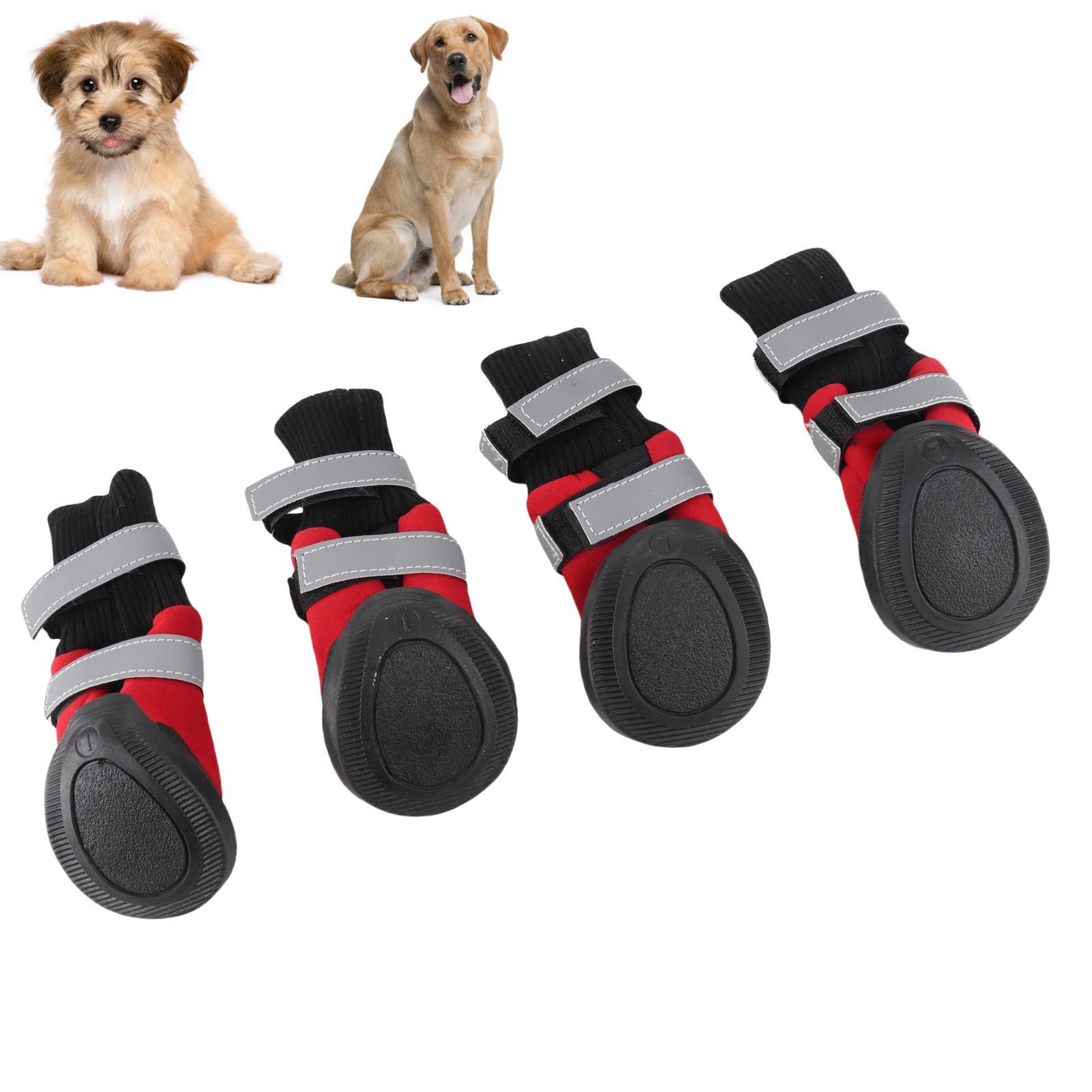 Mechright Pfotenschutz Hundeschuhe wasserdicht rutschfest 4er Set Pfotenschutz L Rot Hunde, Wasserdicht & Rutschfest, Reflektierend für Sicherheit, High-Top